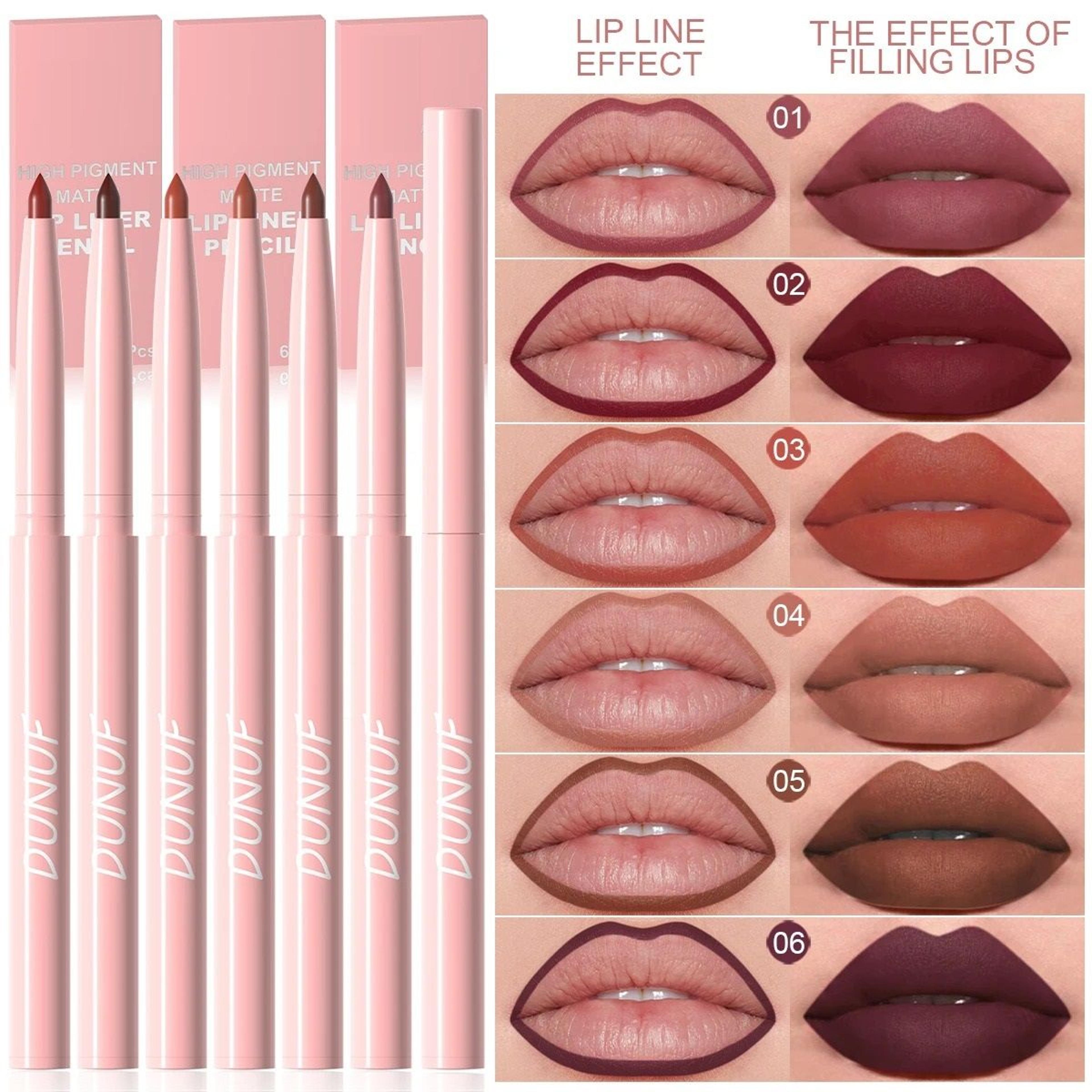 Long Lasting Waterproof Lip Liner Pen Set 6 Pieces For Precise Color Makeup 8