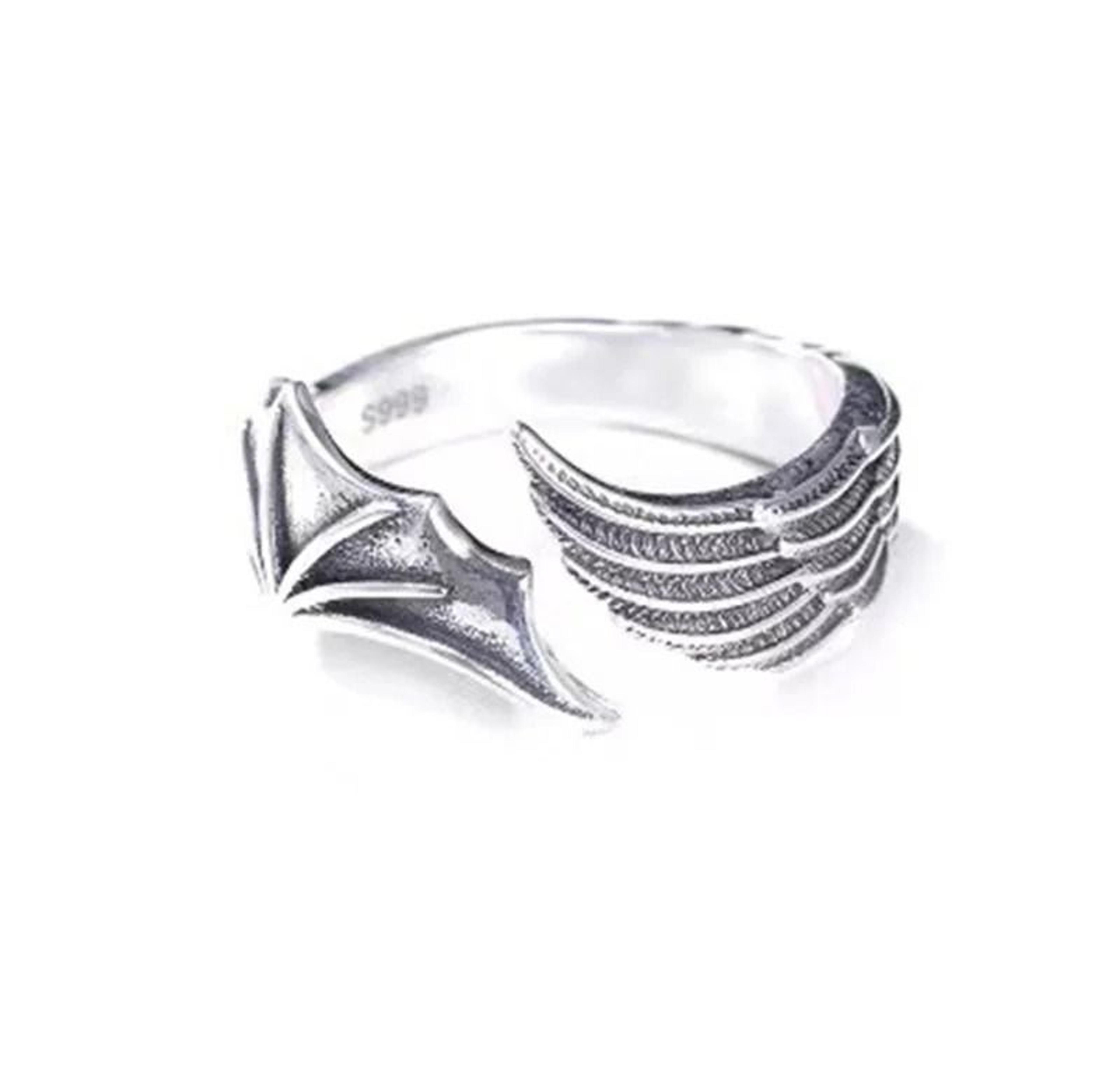 Antique Silver Dragon Wing Adjustable Ring 6