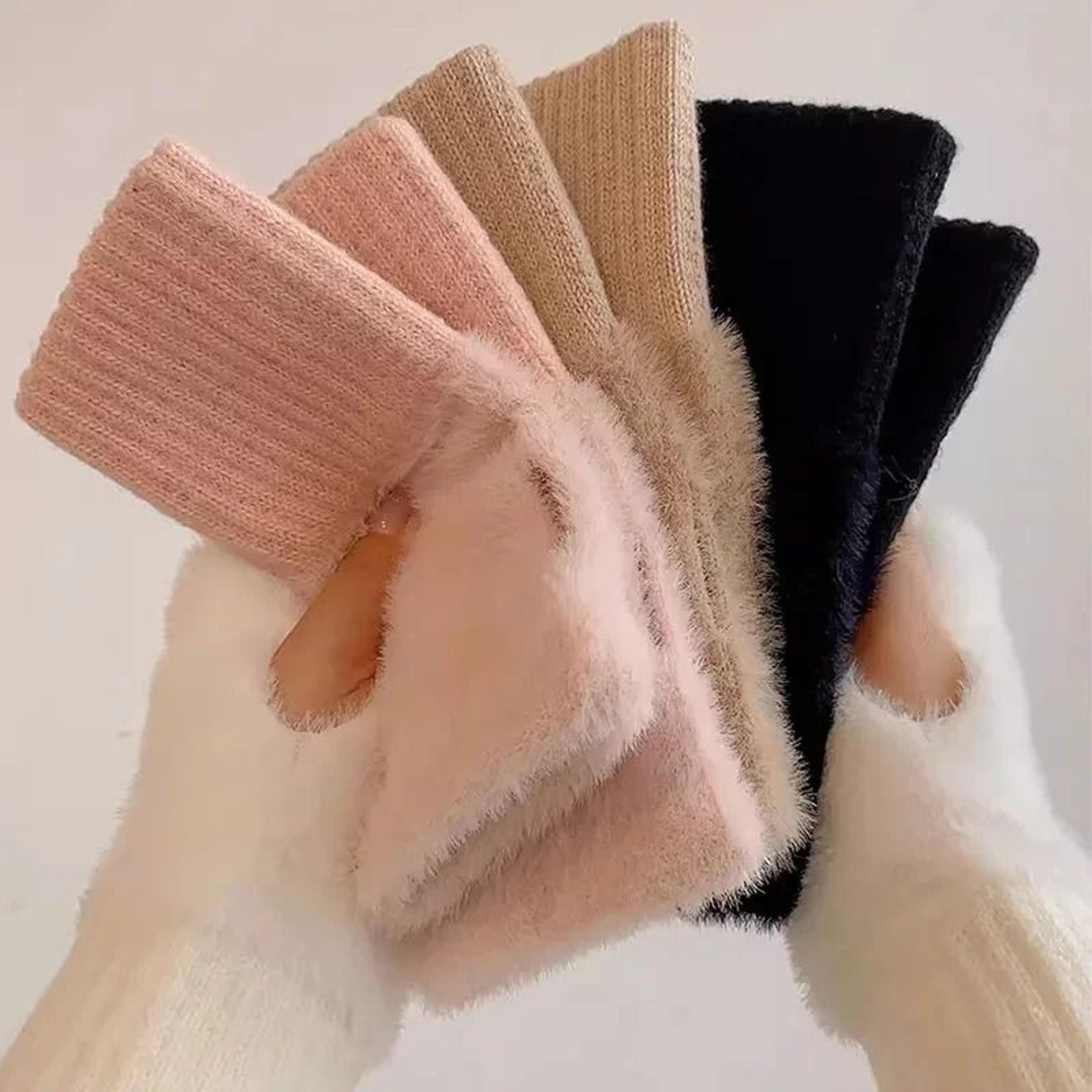 Plush Knitted Fingerless Winter Gloves Soft Warm Wrist Mittens 5
