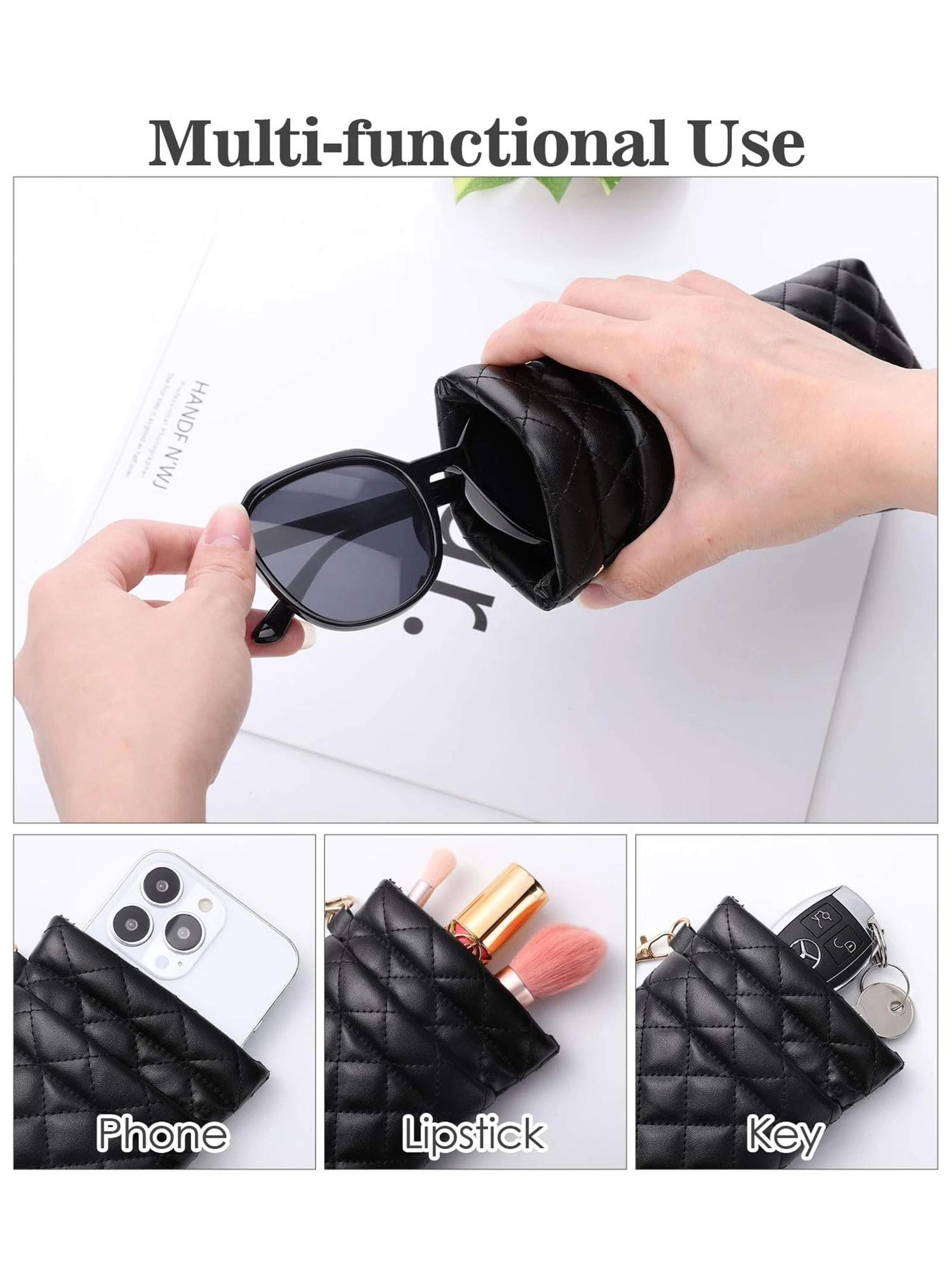 Double Layer Portable Squeeze Glasses Case Soft PU Leather Storage Bag 3