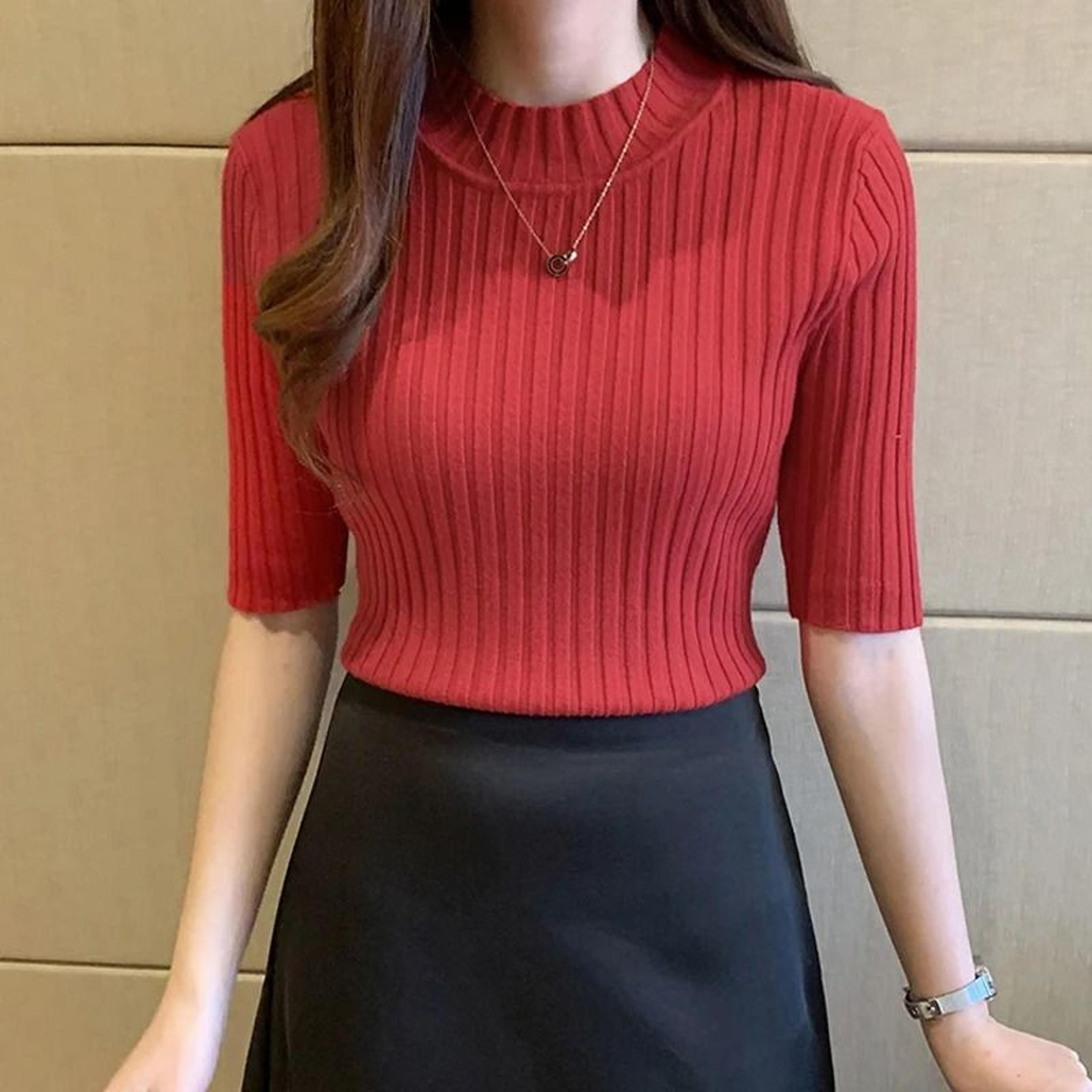 Short Sleeve Knit Blouse For Women Summer Lightweight Pullover Top 12