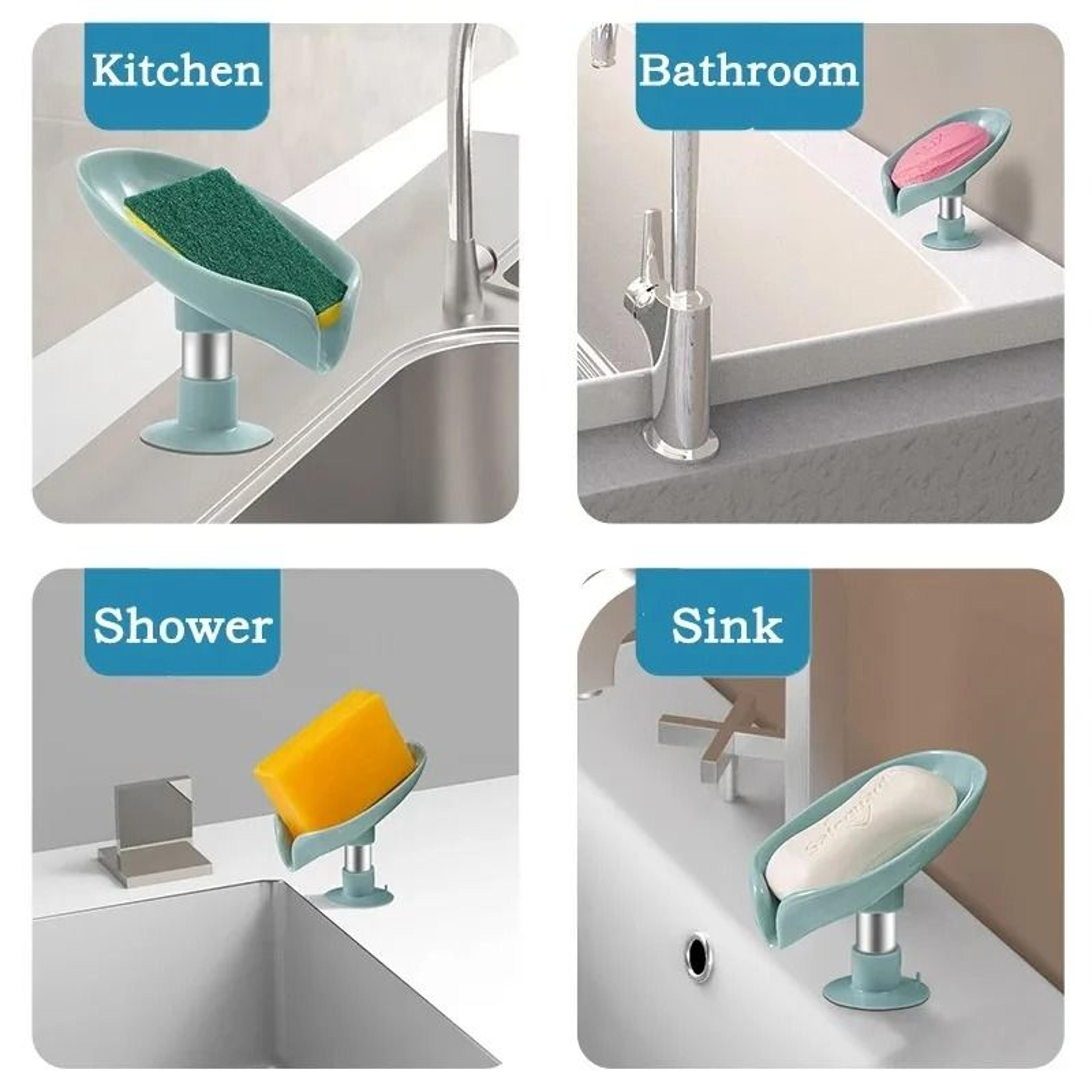 Leaf Shaped Drain Soap Holder With Suction Cup Base 3