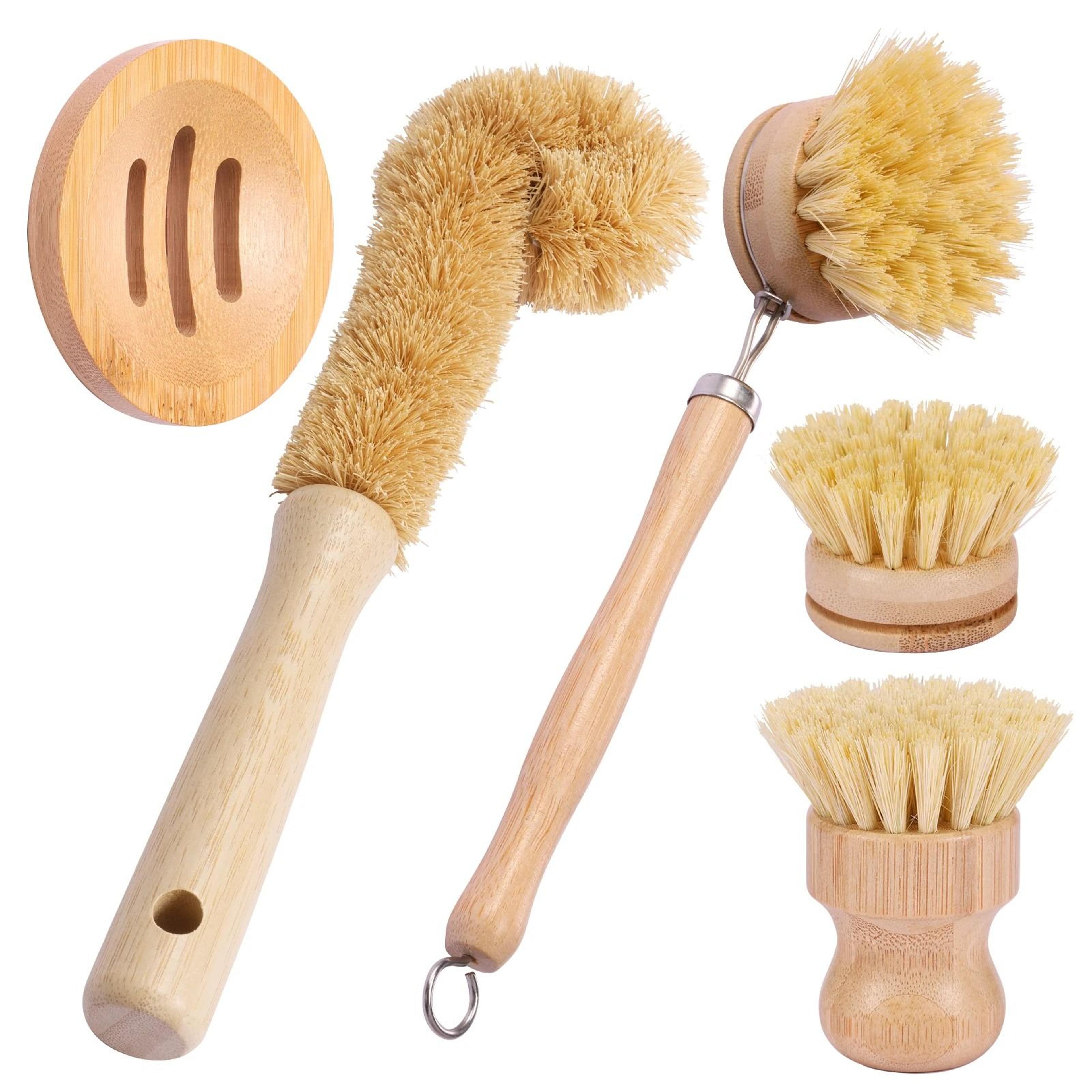 Bamboo Dish Brush Set With Long Handle And Deep Cleaning Bristles 0
