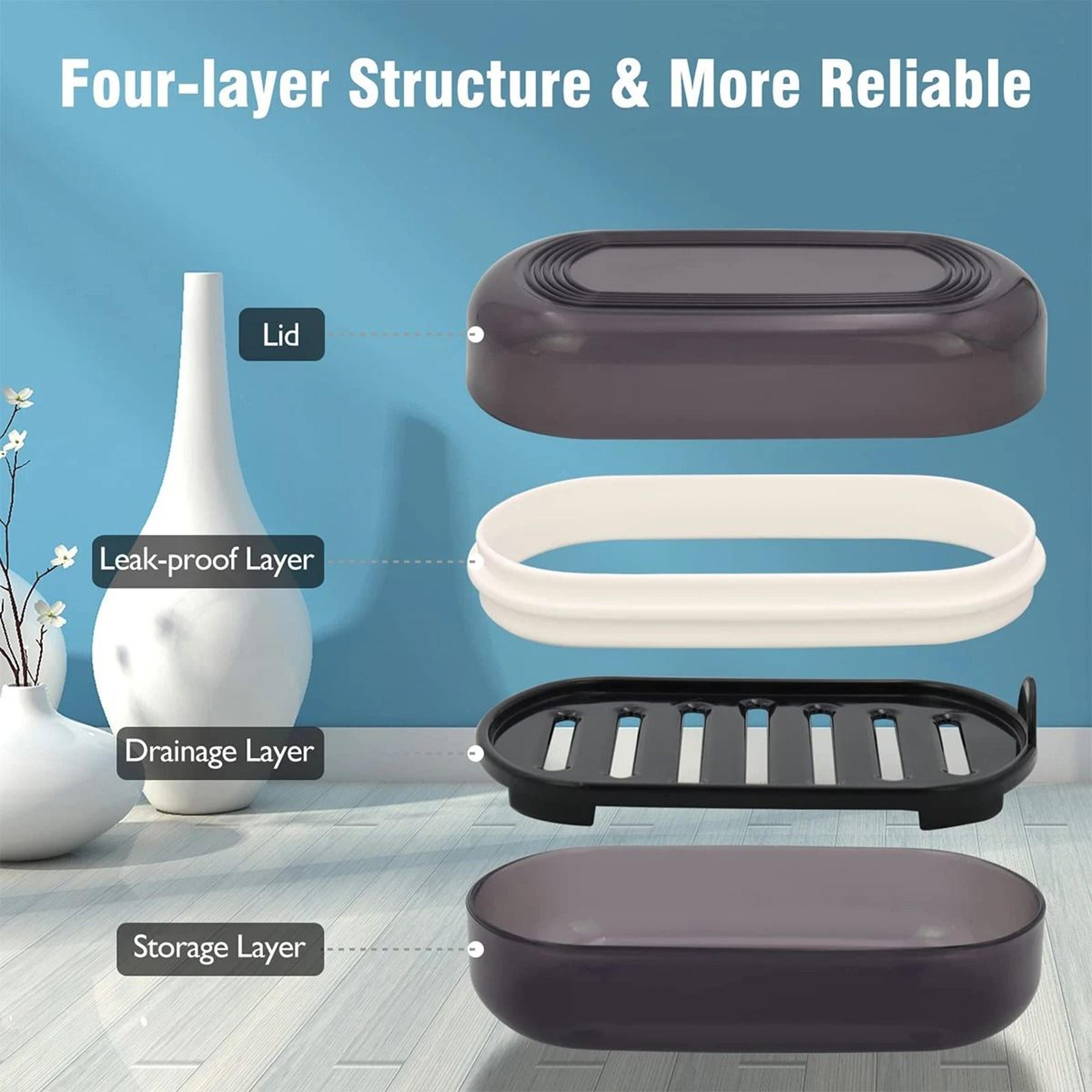 Portable Bathroom Soap Holder With Covered Double Layer Bamboo Storage 2