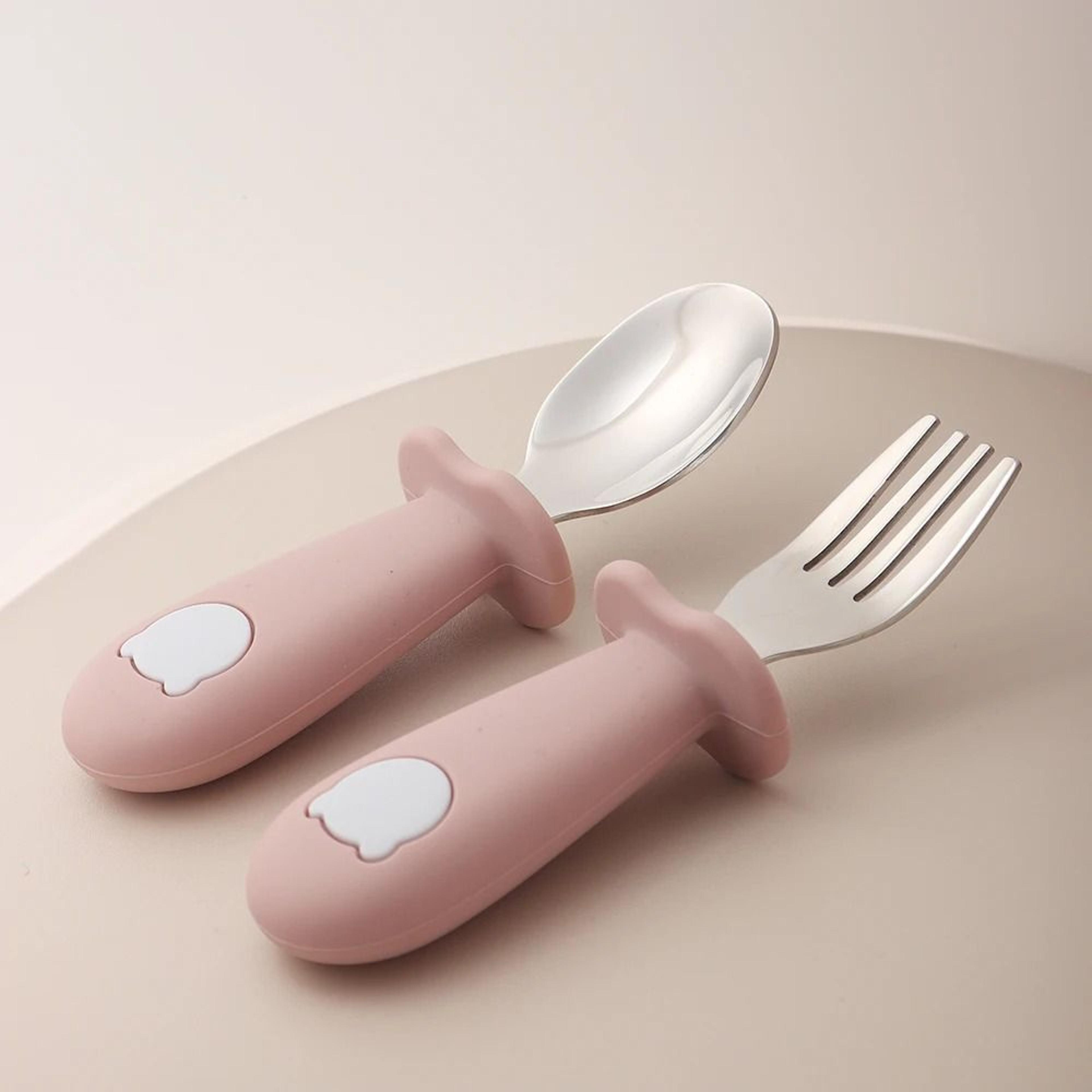 Baby Silicone Spoon And Fork Set With Stainless Steel Tips 4