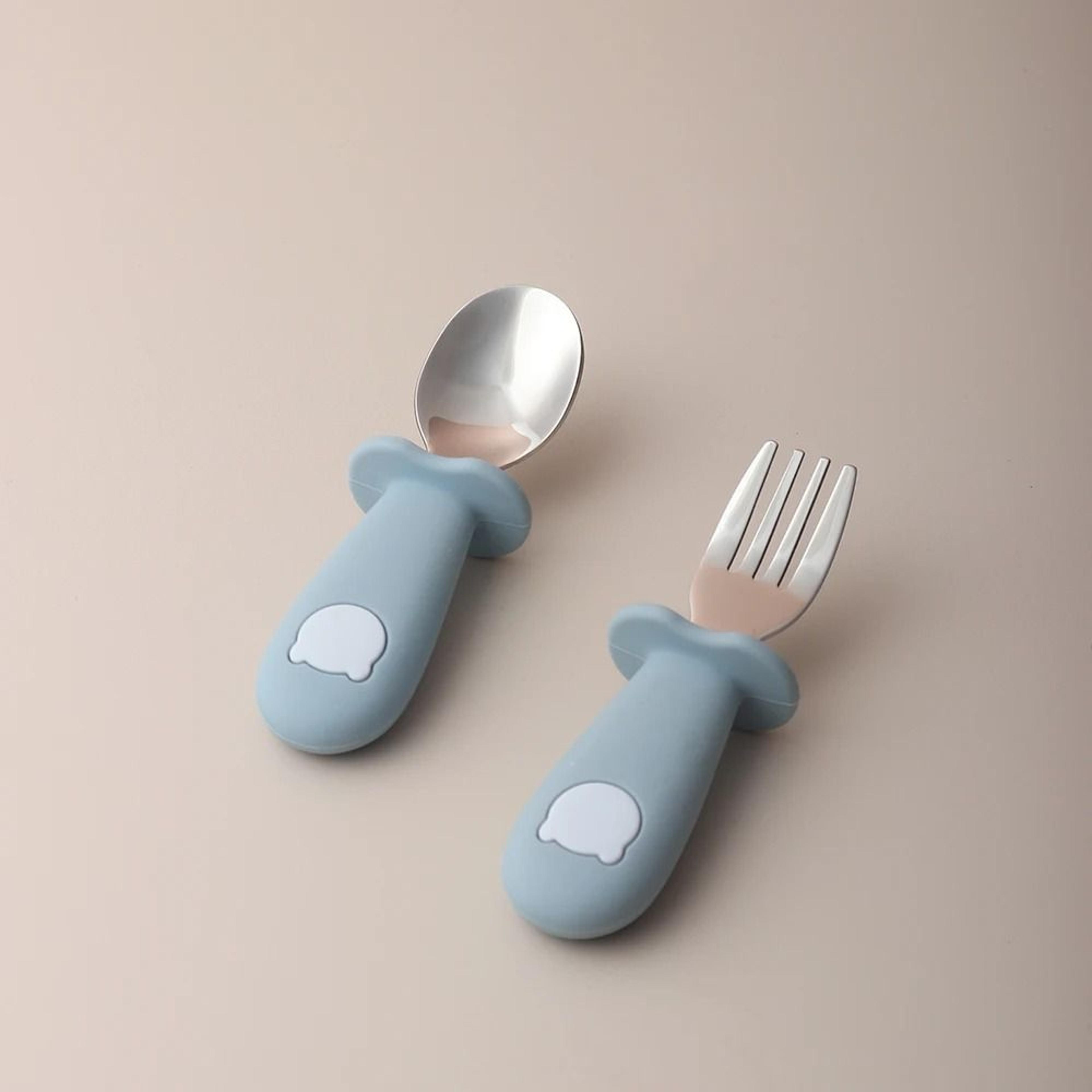 Baby Silicone Spoon And Fork Set With Stainless Steel Tips 6