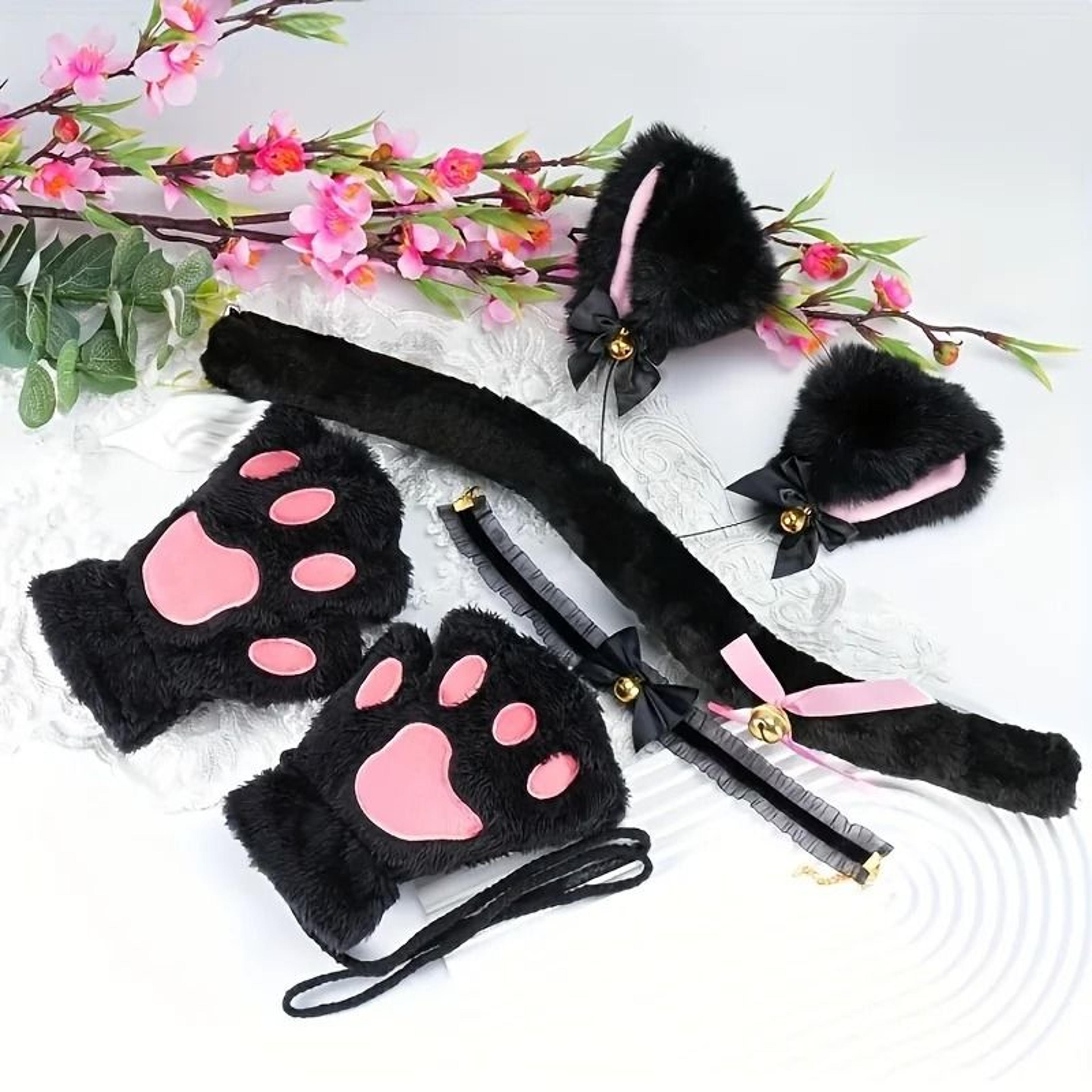 adorable cat paw gloves and ear headwear set for cute winter style