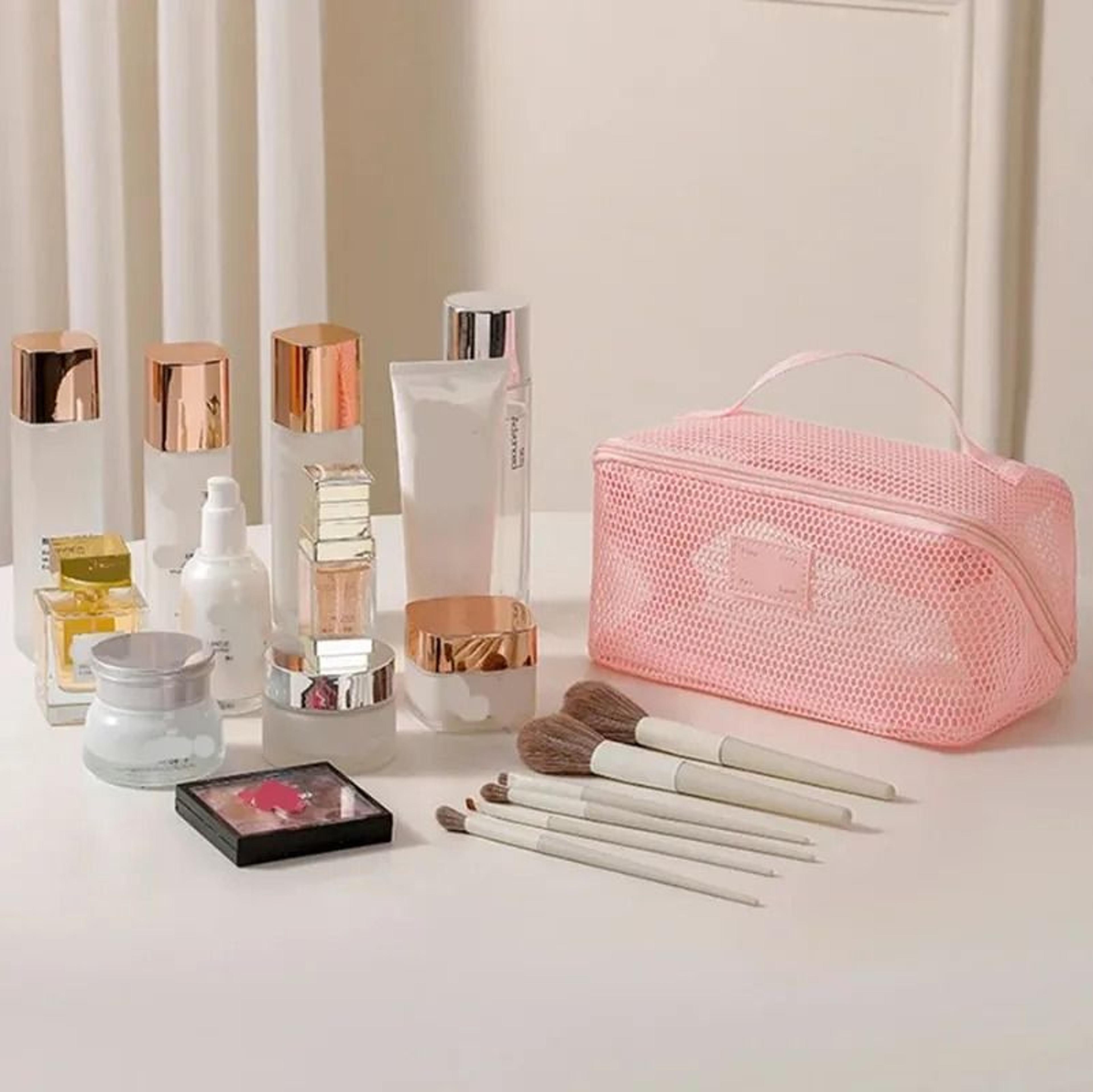 Large Capacity Mesh Makeup Bag With Multi Layer Zipper Organizer 4