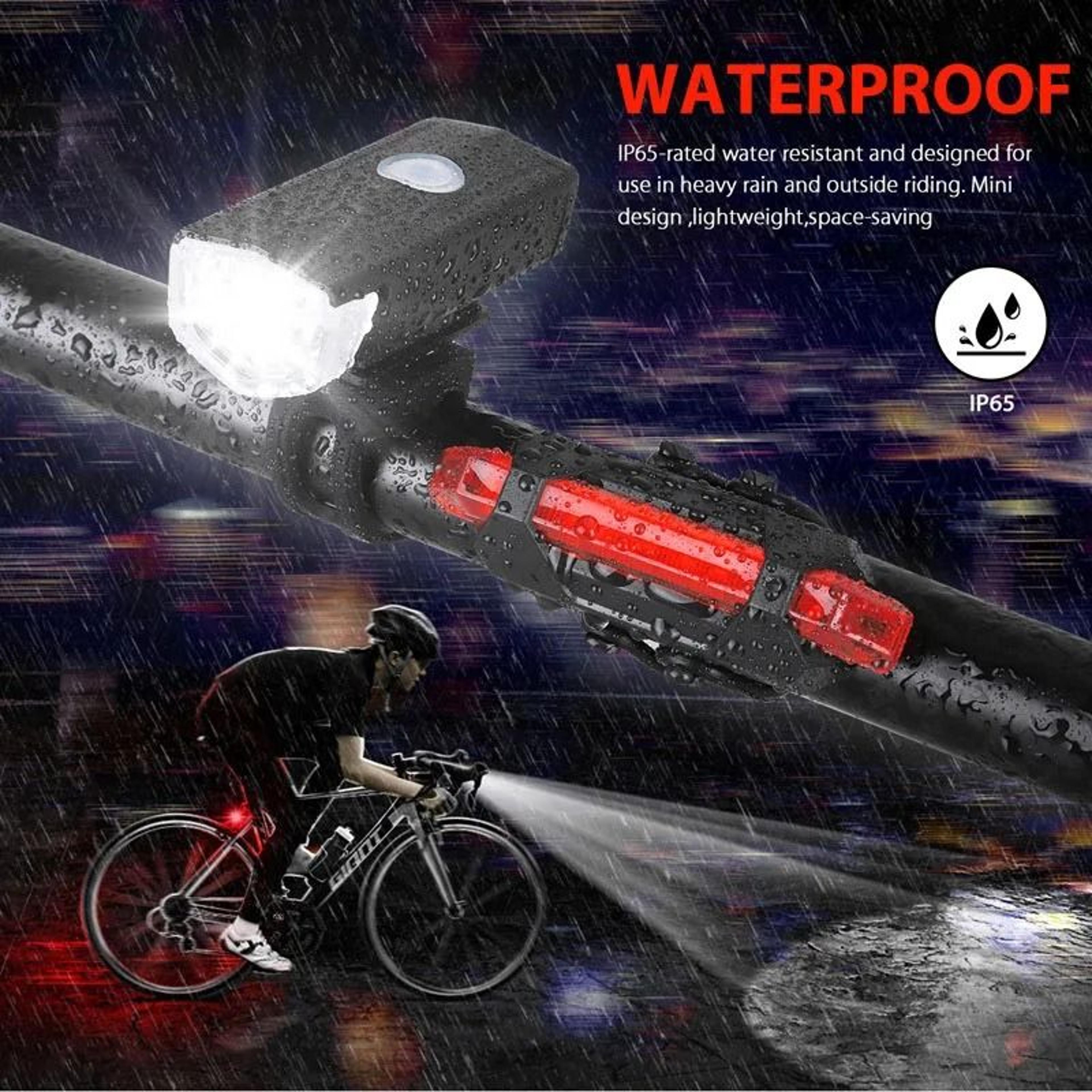 USB Rechargeable Bike Light Set With Front Headlight And Rear Taillight 0