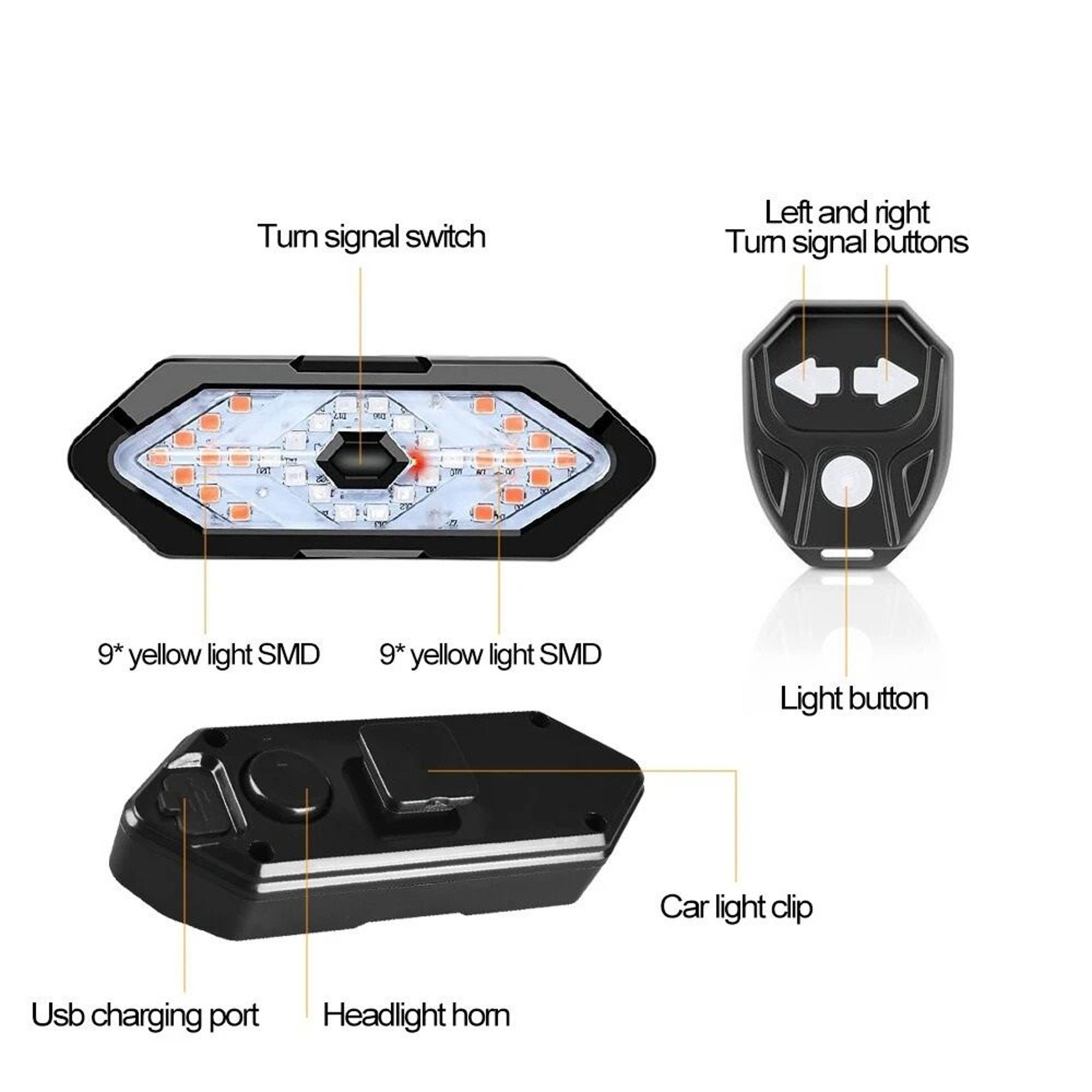 USB Rechargeable Bicycle Turn Signal Rear Light With Wireless Remote 5