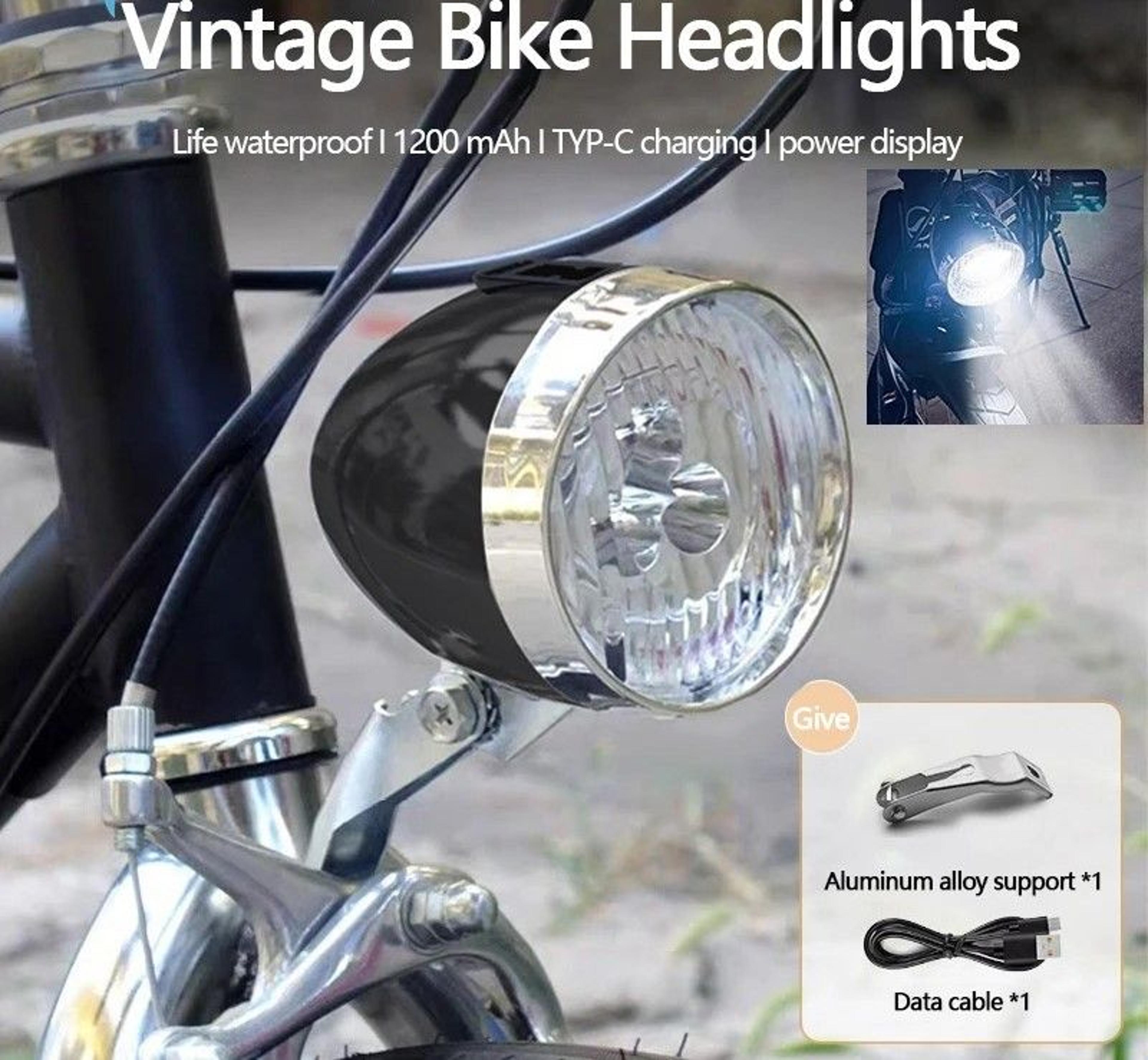 Retro Style USB Rechargeable Bicycle Front Light With Three LED 0