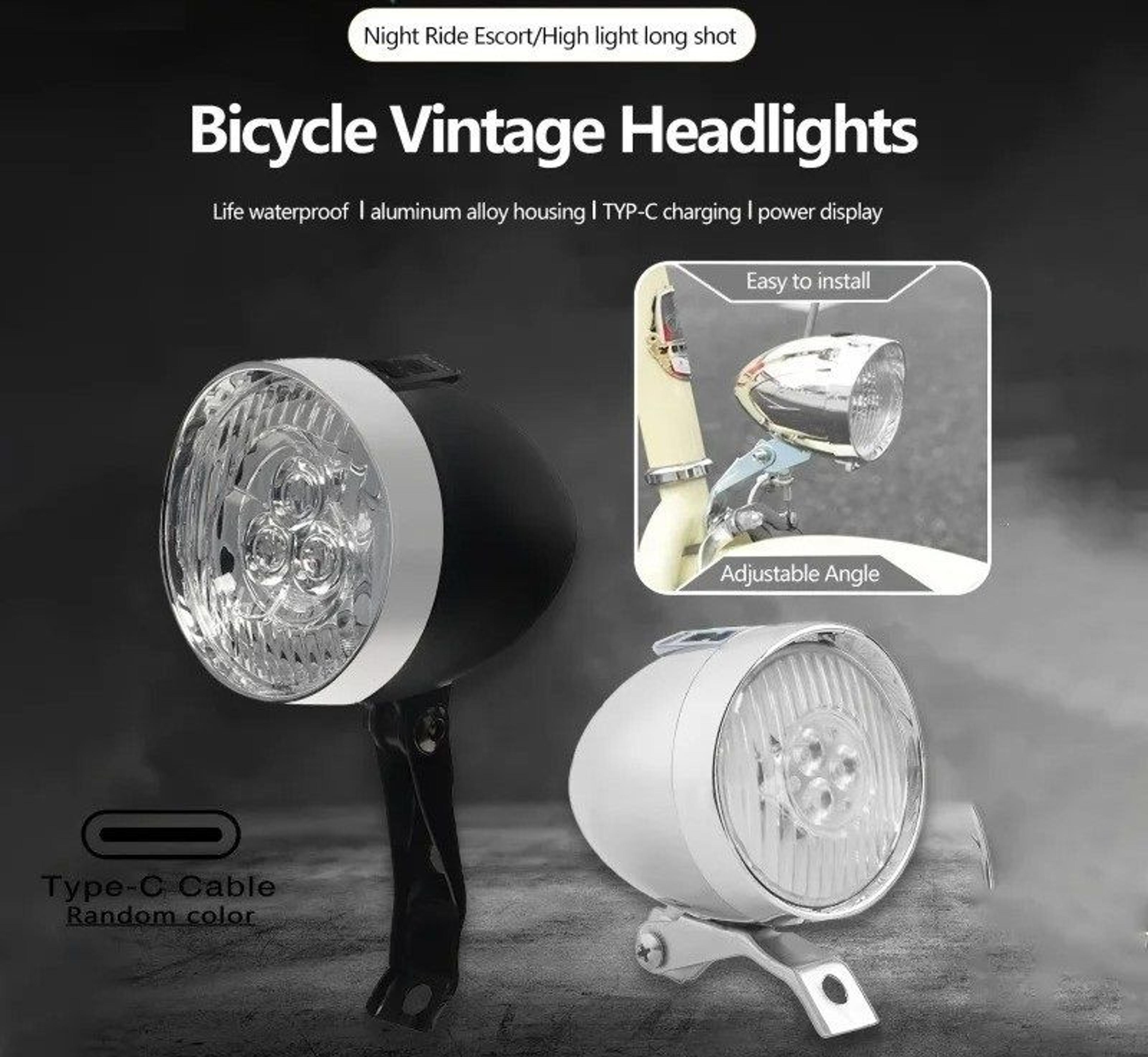 Retro Style USB Rechargeable Bicycle Front Light With Three LED 1