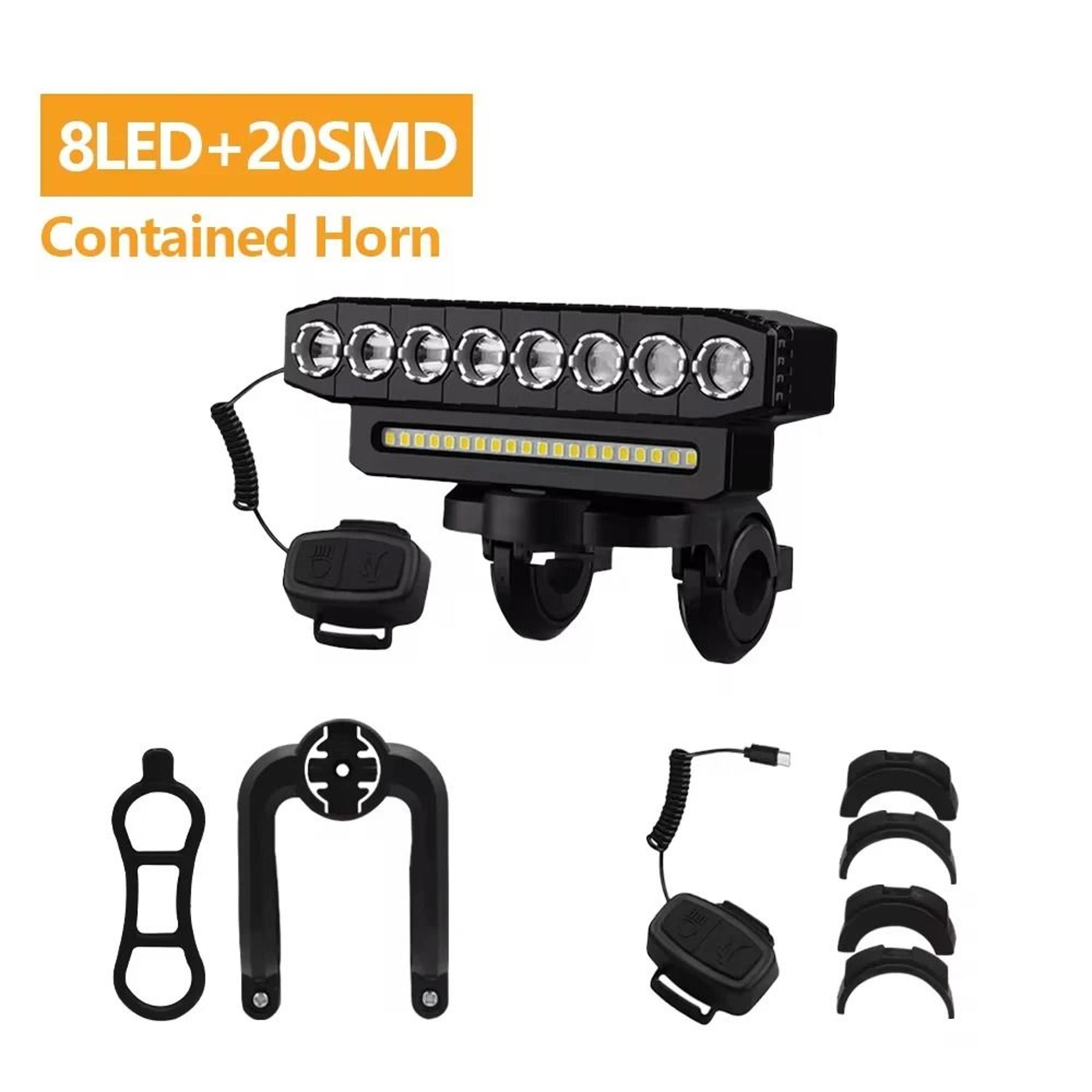 USB Rechargeable 8 LED Bike Front Light With Horn Bicycle Headlight 6