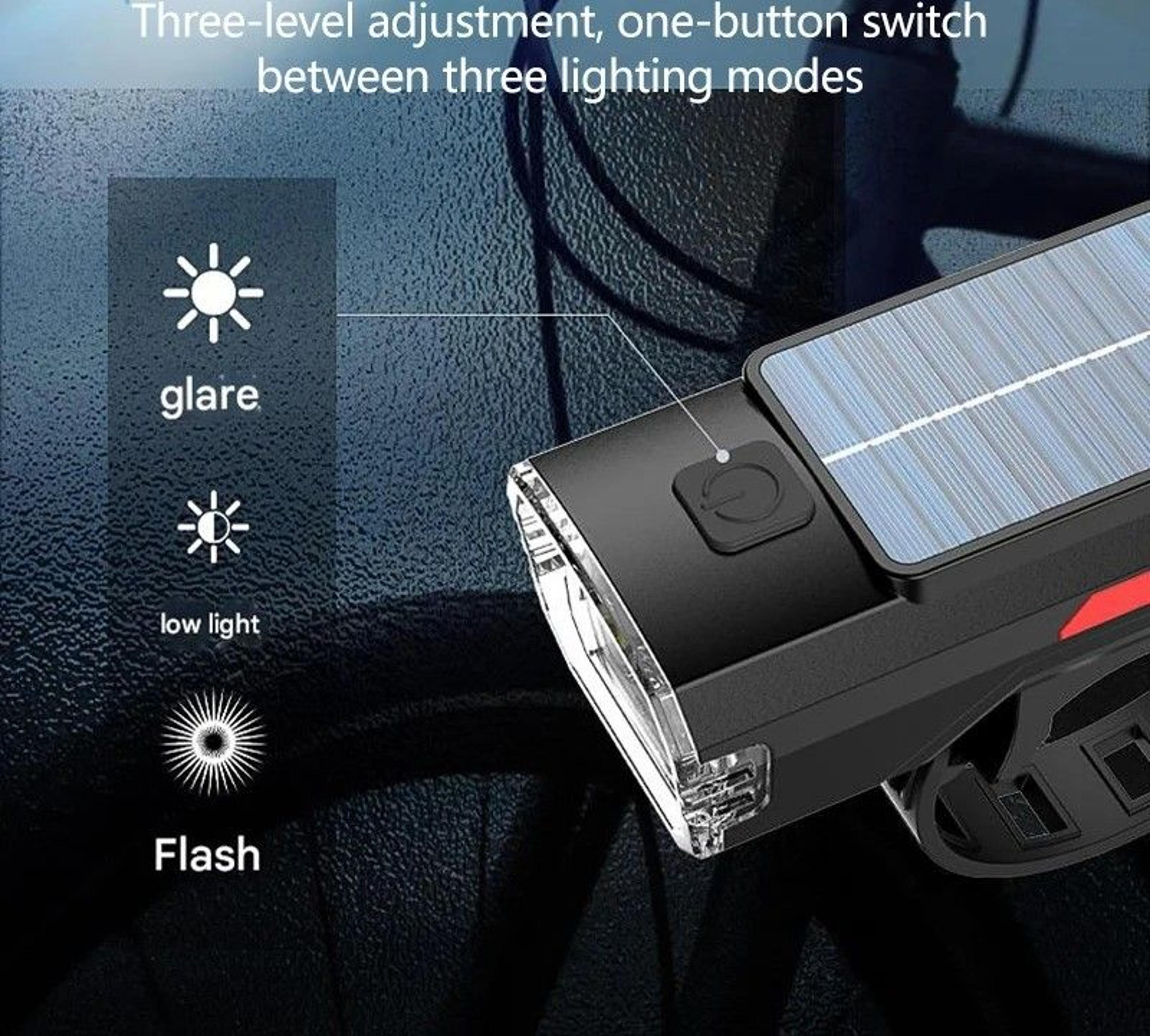 Solar Rechargeable Bicycle Front Light USB Type C Headlight 1