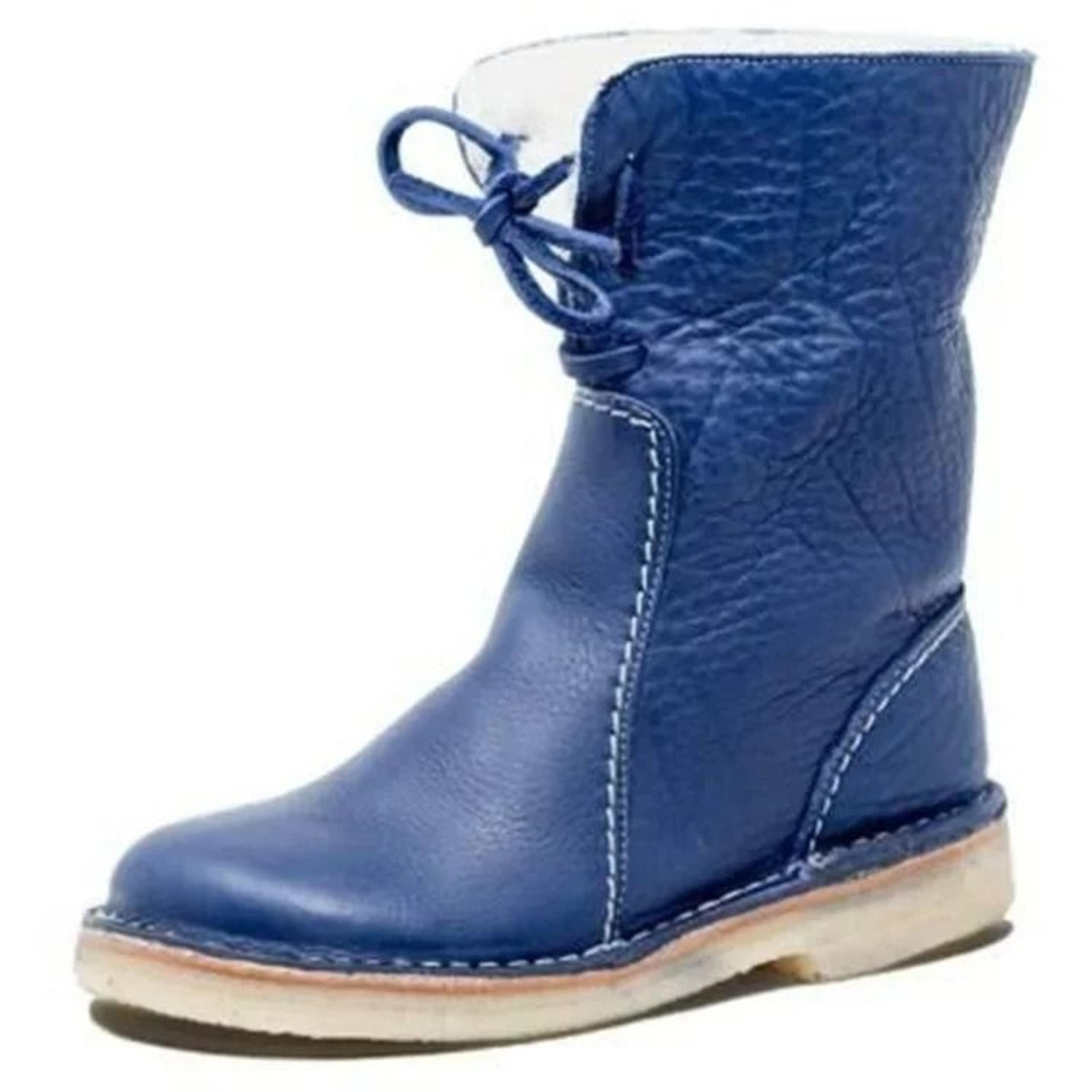 Women Winter PU Leather Boots Flat Fleece Lined Ankle Shoes 3