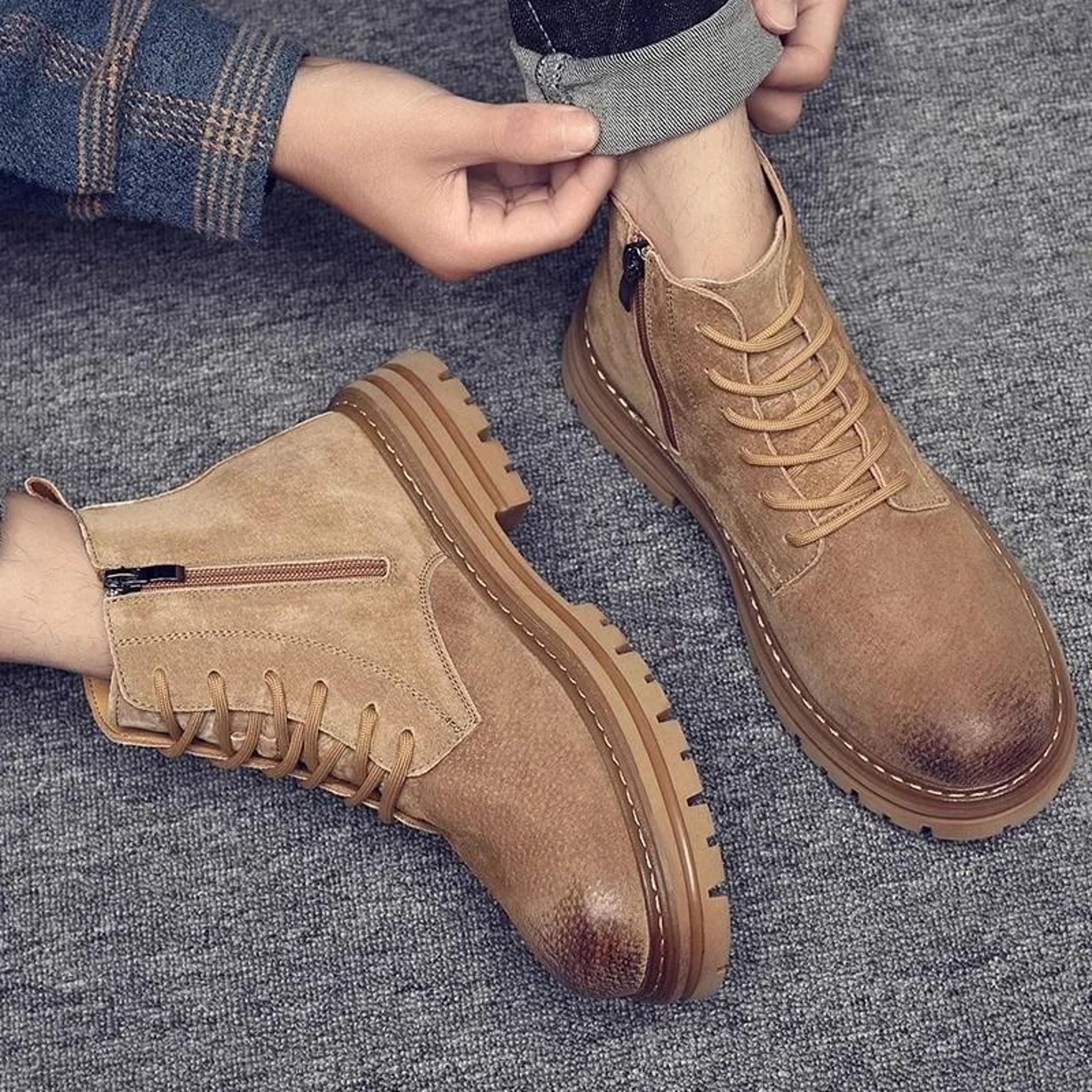 Genuine Leather Men Chelsea Boots High Top Ankle Shoes 2