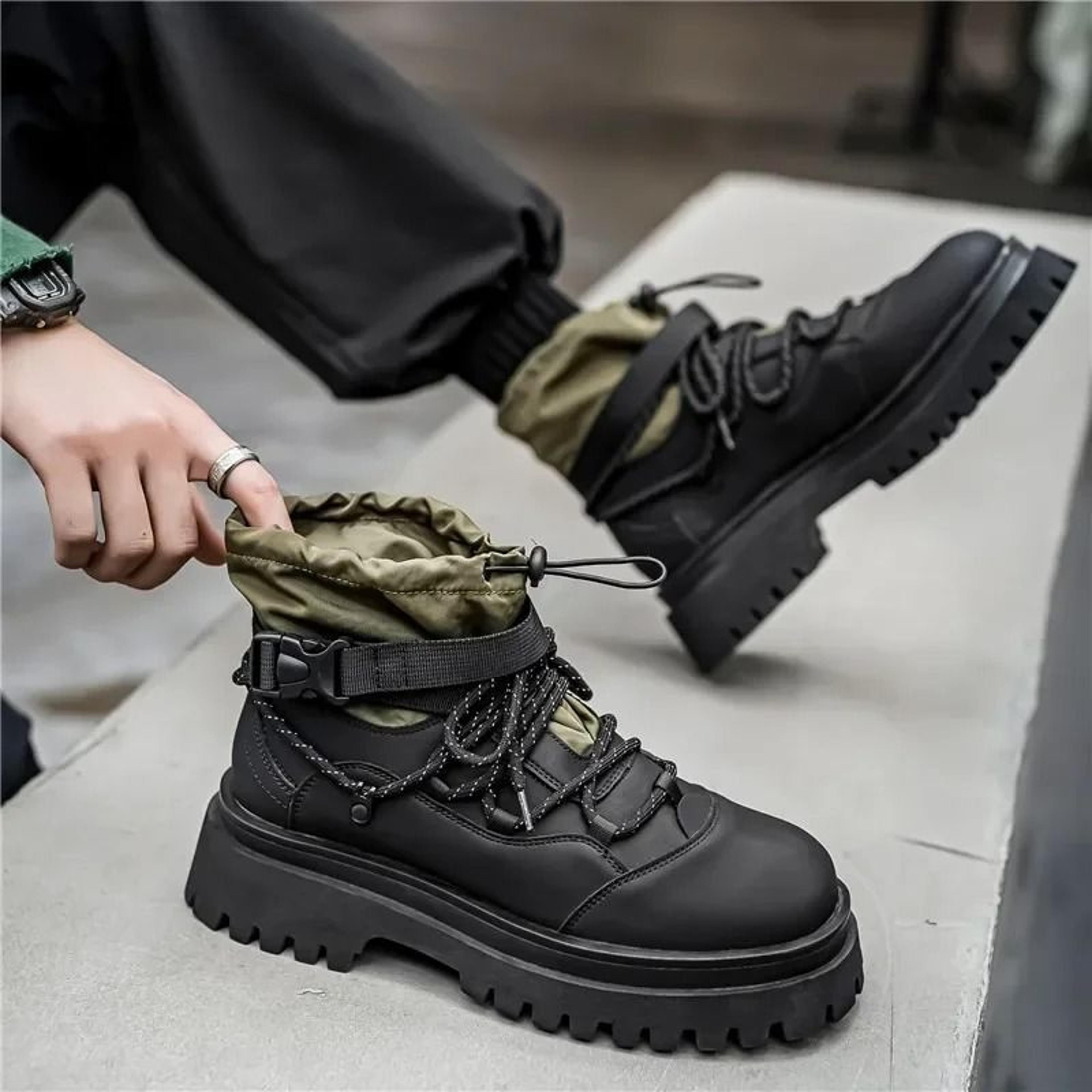 Men Platform Ankle Boots Fashion Strap Design Motorcycle Casual Outdoor Shoes 2
