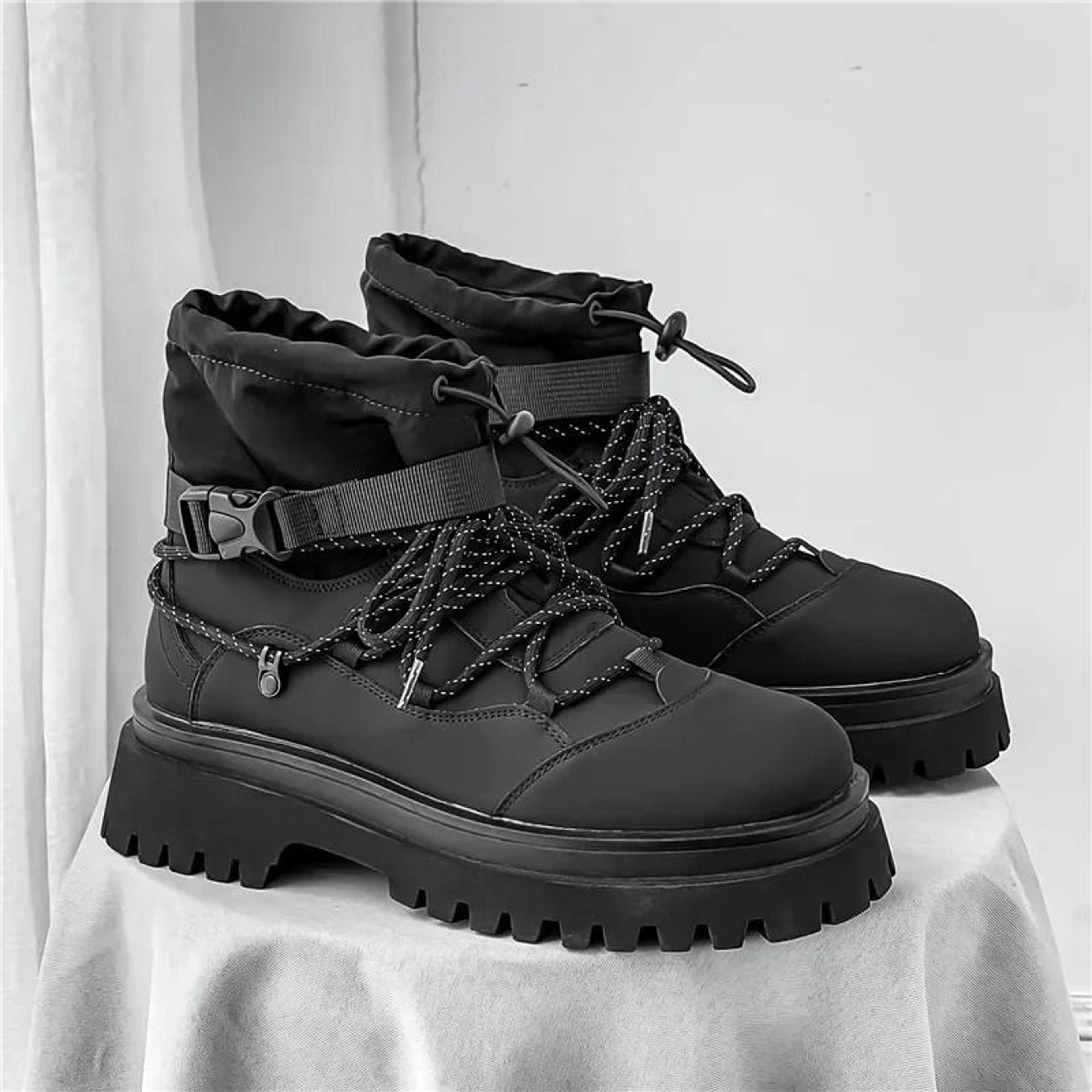 Men Platform Ankle Boots Fashion Strap Design Motorcycle Casual Outdoor Shoes 4