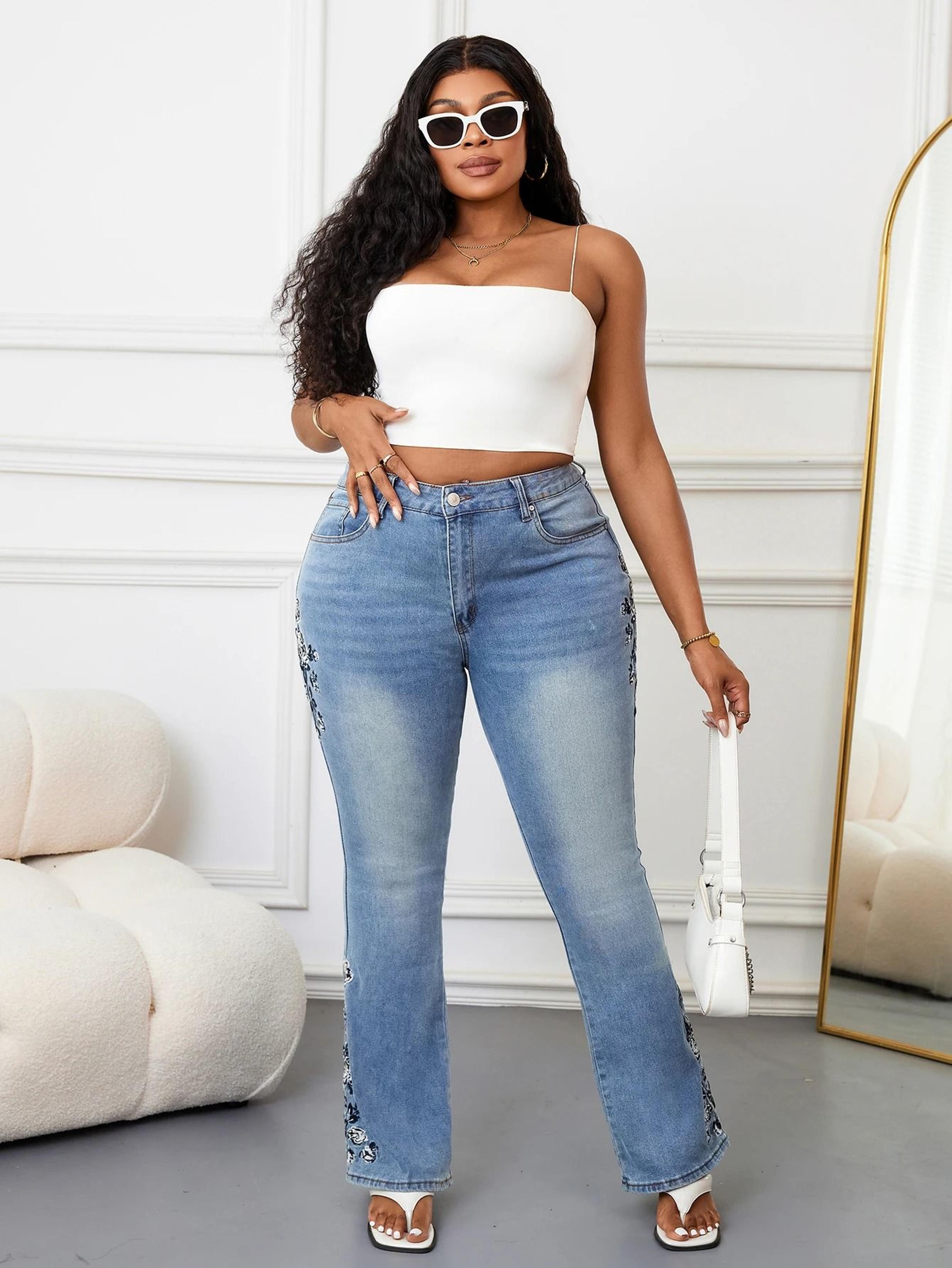 Plus Size Women Bootcut Denim Jeans High Rise Tummy Control Pants 2