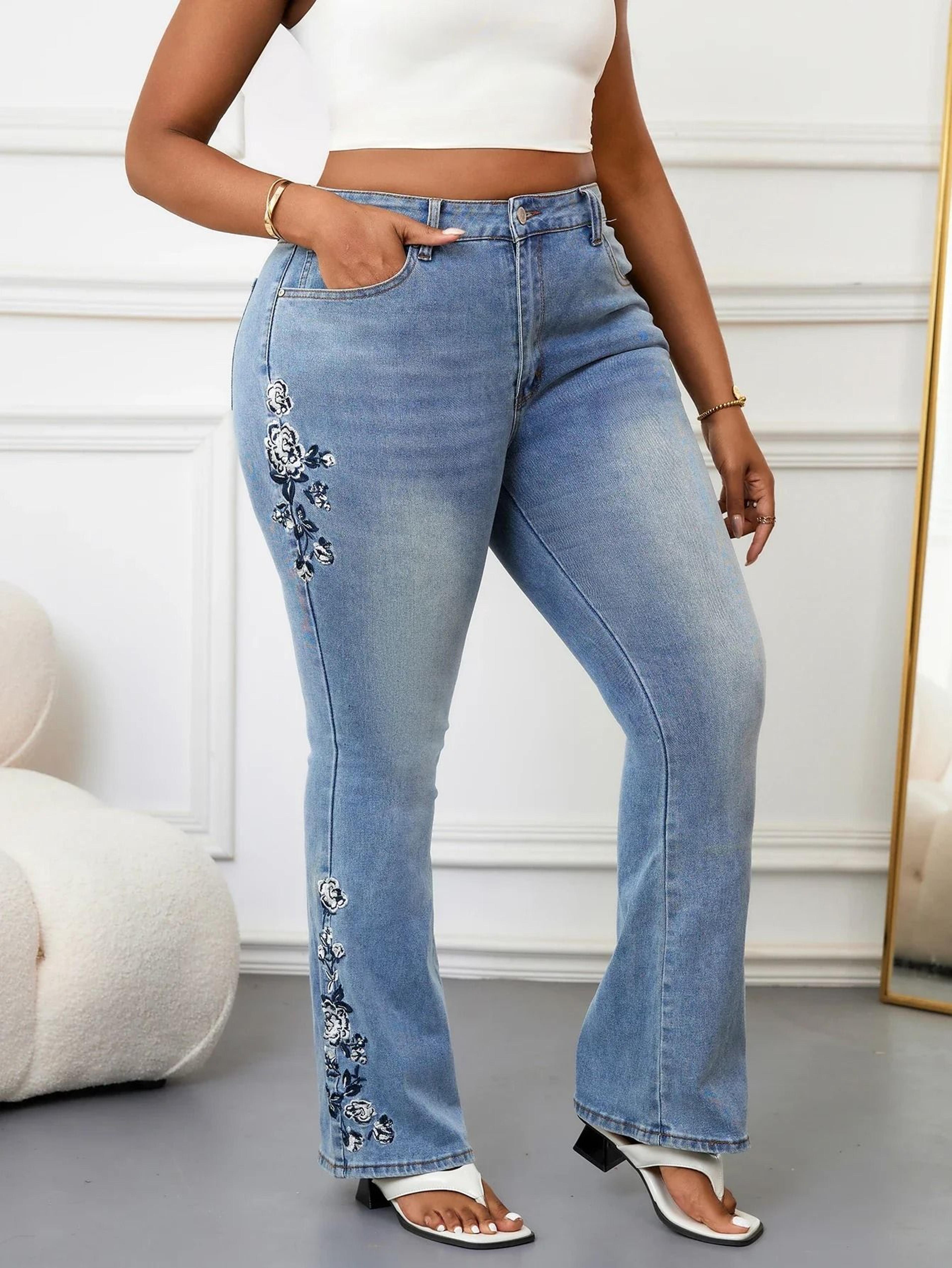 Plus Size Women Bootcut Denim Jeans High Rise Tummy Control Pants 4
