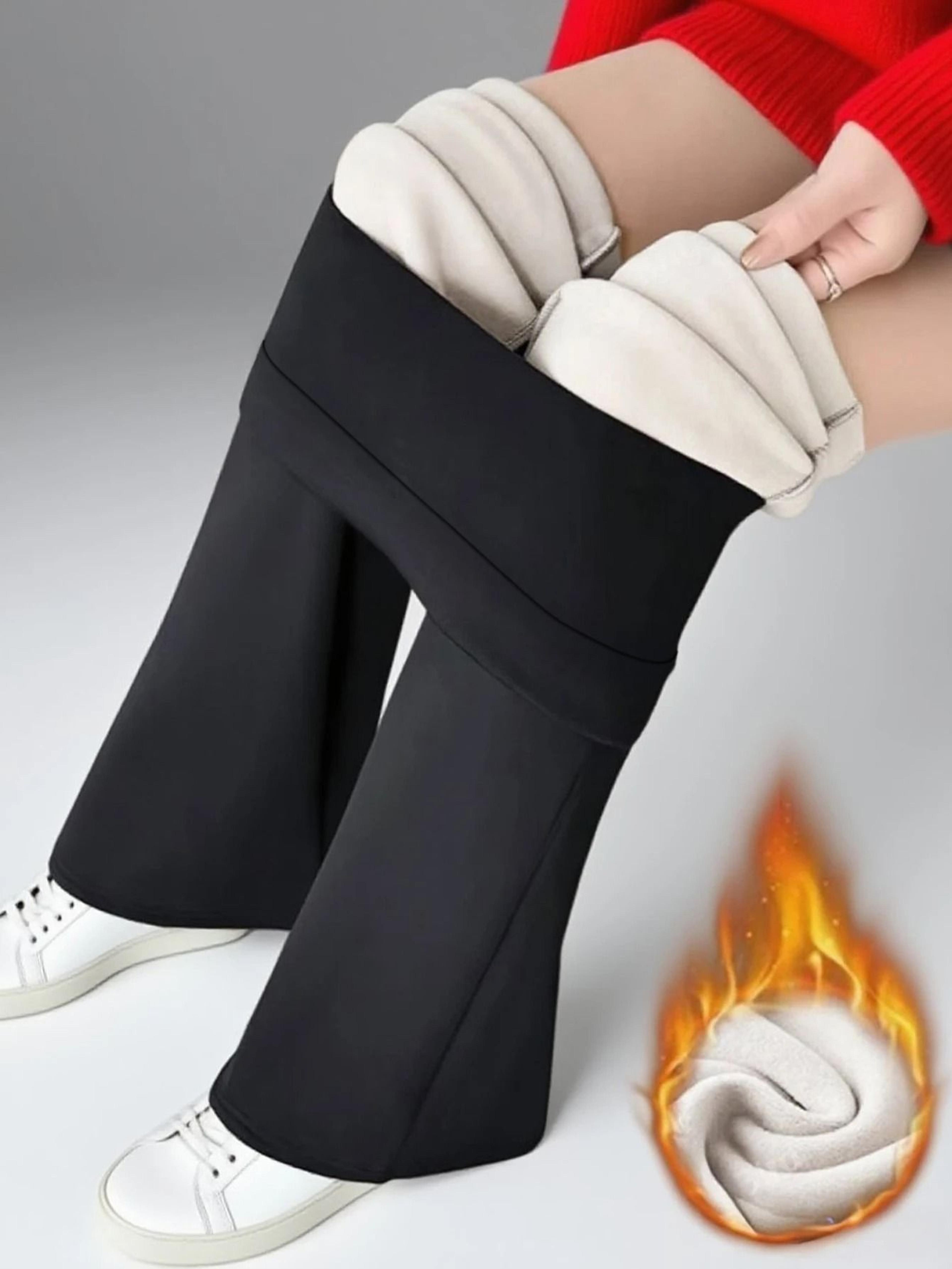Thermal Wool Lined High Waist Bell Bottom Pants Thick Winter Plush Flare Leggings 0