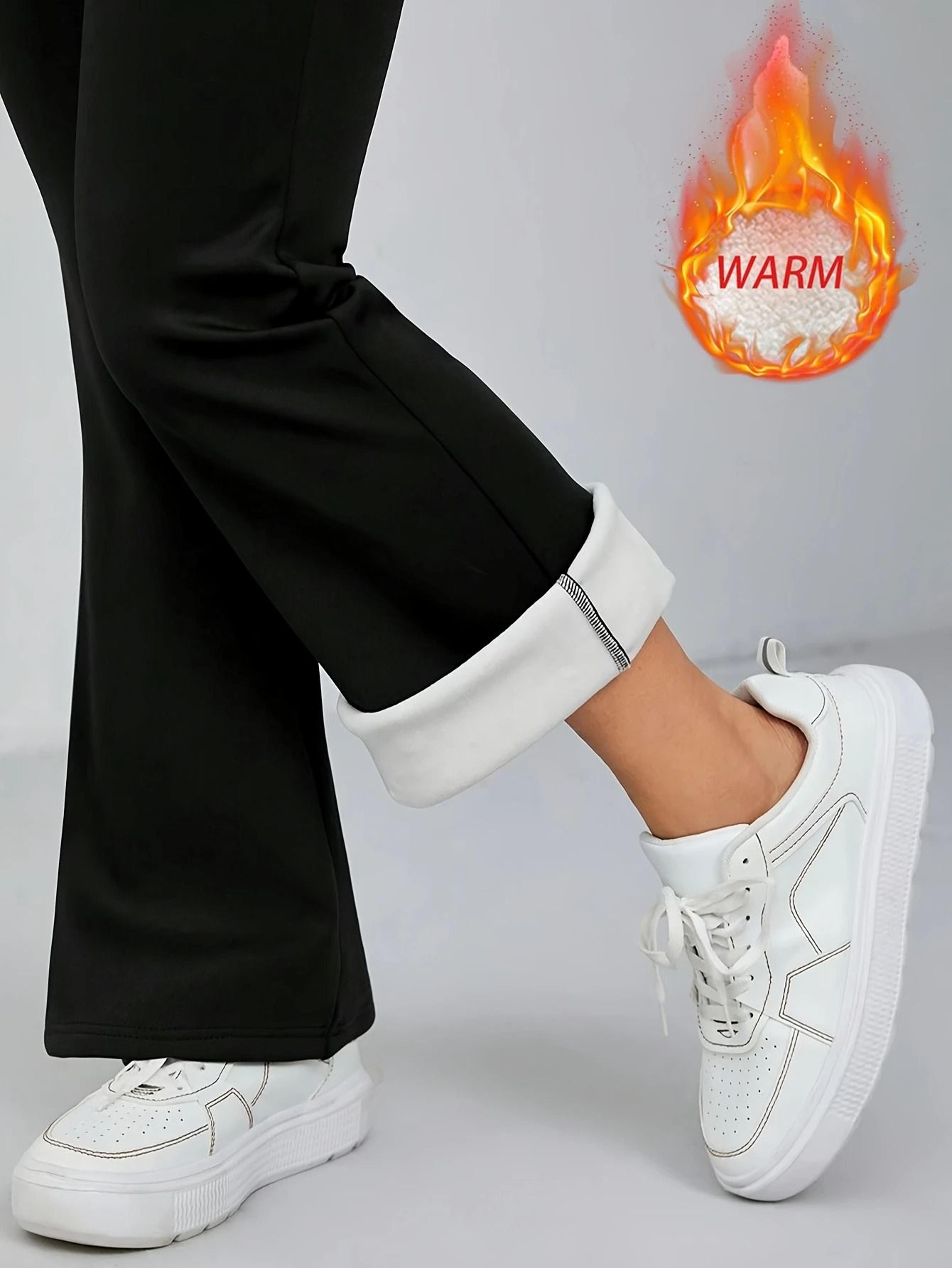 Thermal Wool Lined High Waist Bell Bottom Pants Thick Winter Plush Flare Leggings 4