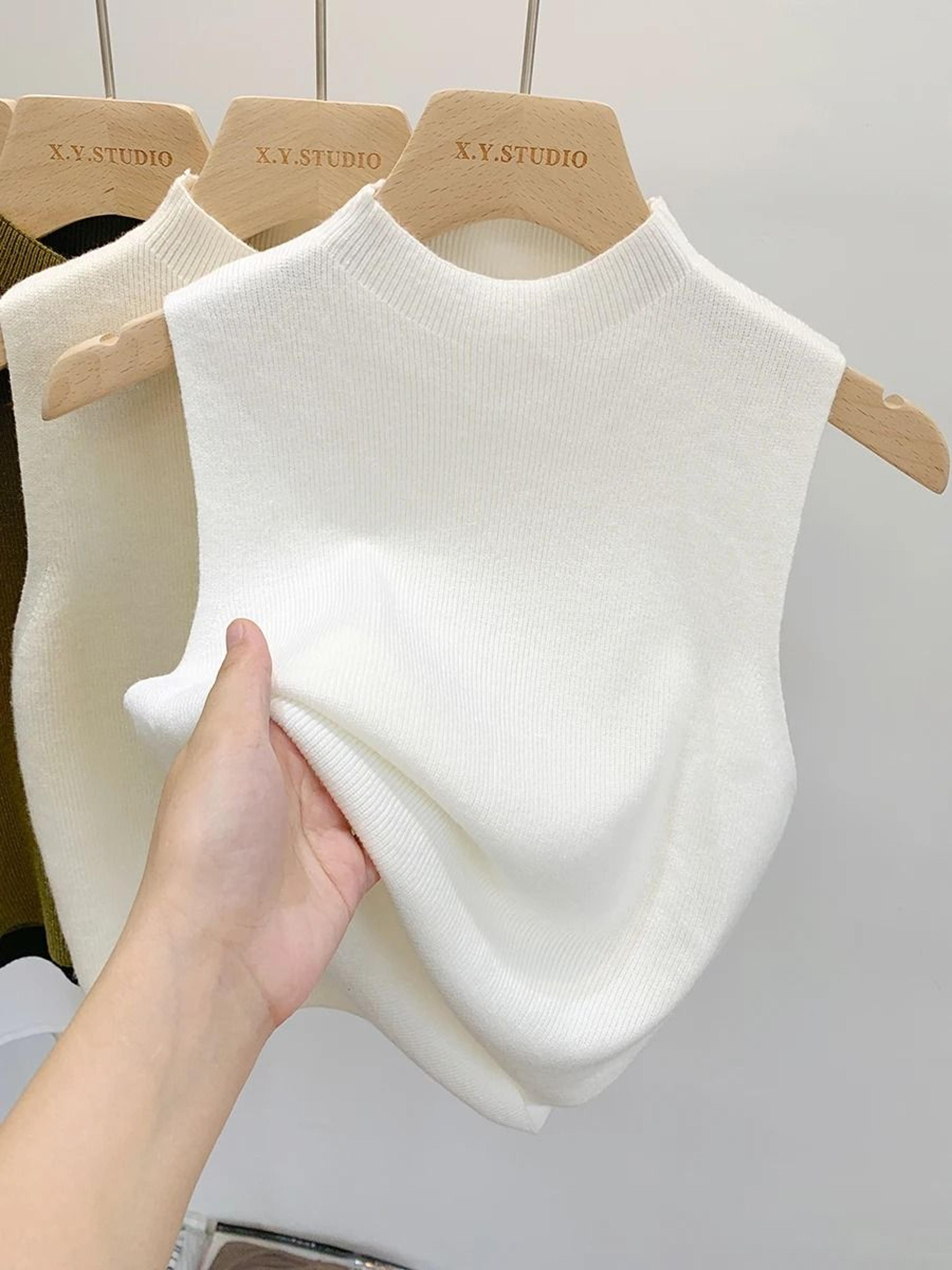 Slim Fit Knitted Tank Top Sleeveless Short Pullover Sweater For Women 0