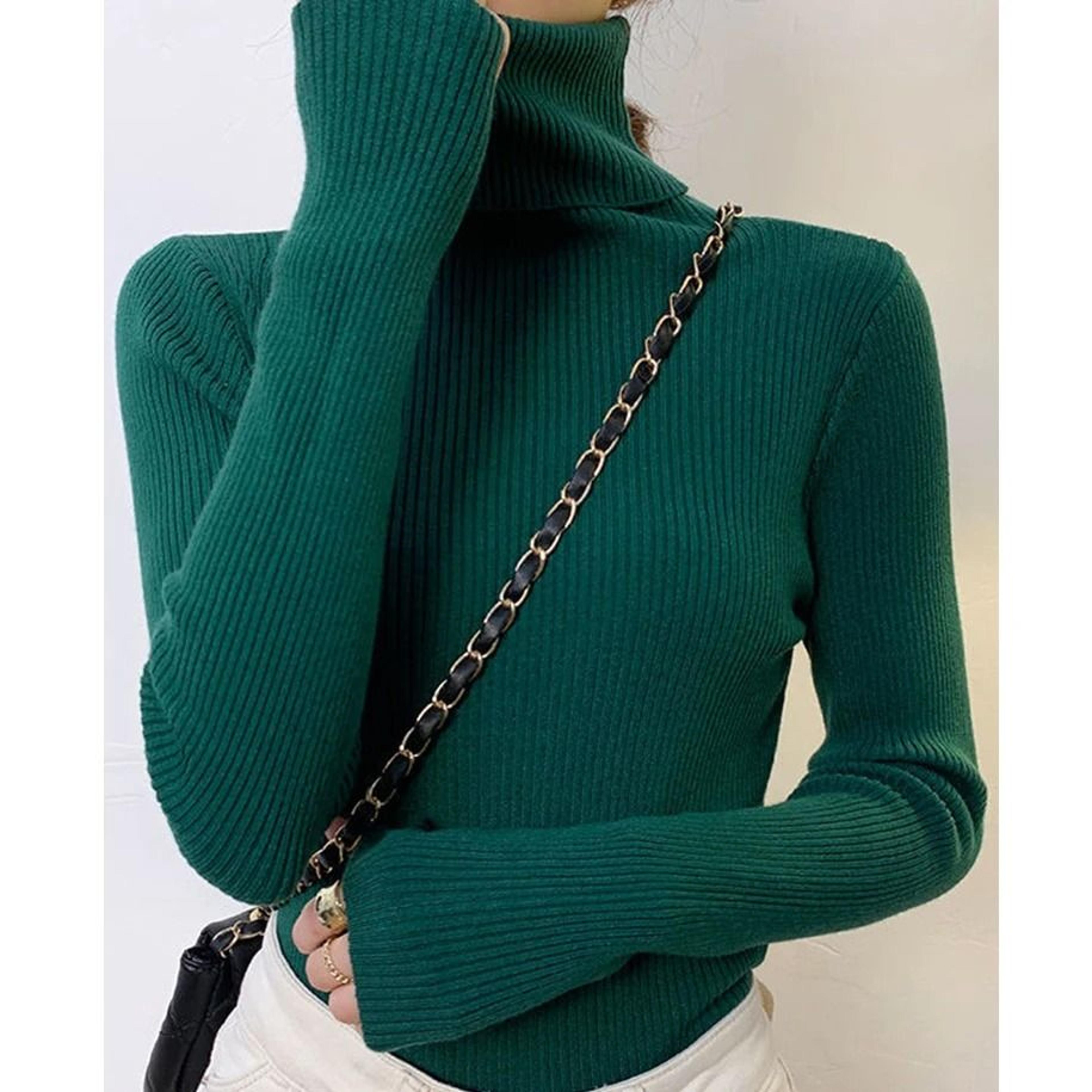 Elegant Ribbed Turtleneck Cashmere Soft Knit Pullover Basic Winter Jumper For Women 24