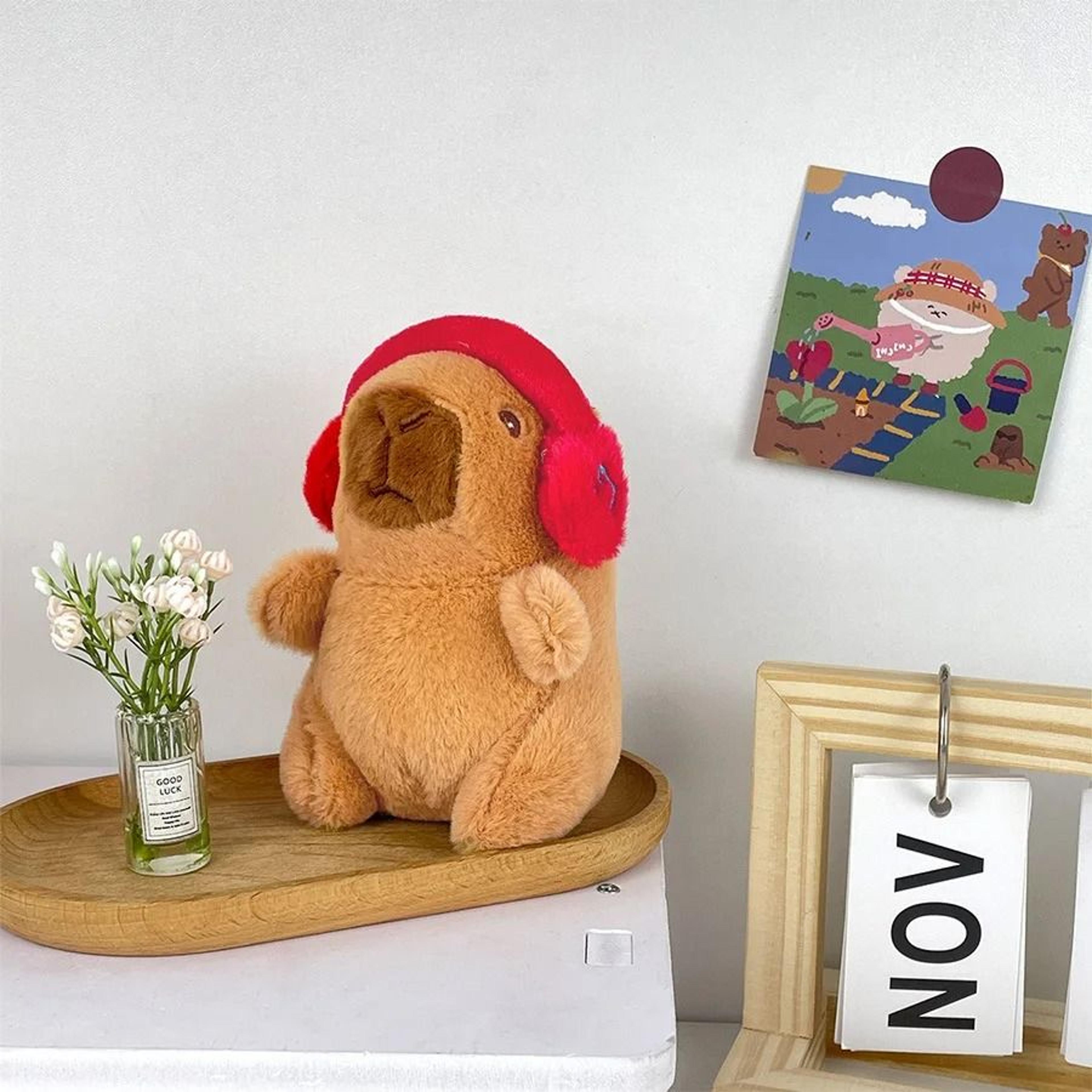 Cute Capybara With Headphones Plush Keychain Soft Stuffed Animal Doll Pendant Gift 2
