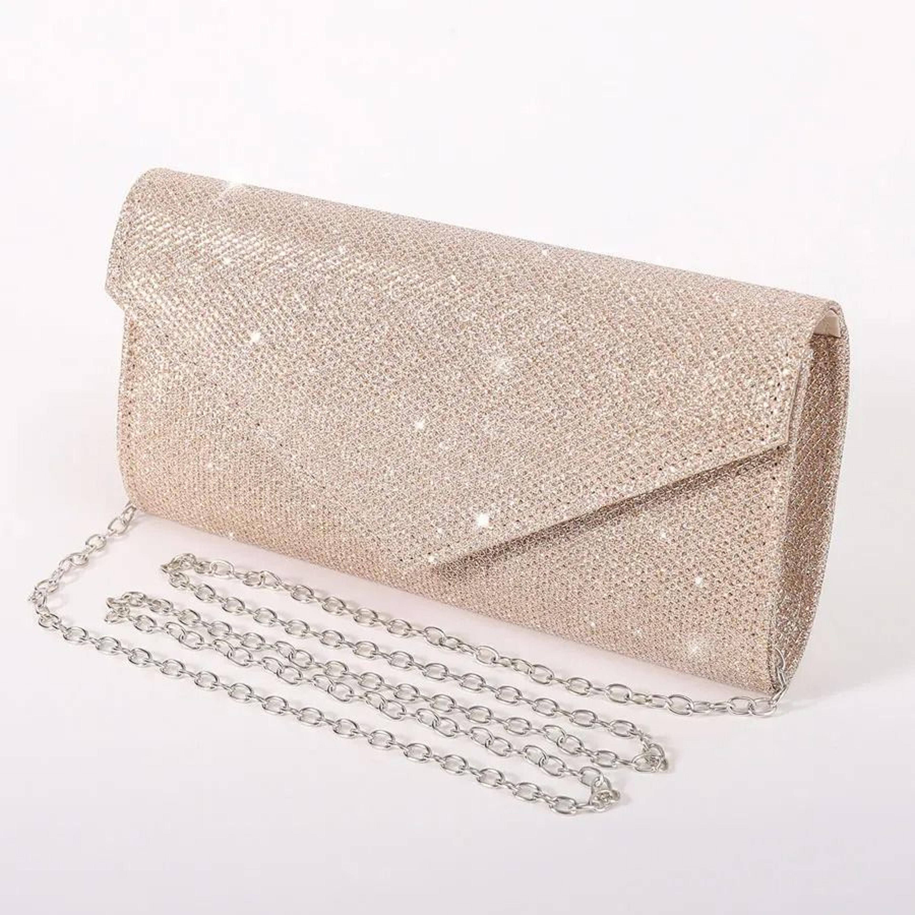 Elegant Silver Glitter Envelope Evening Bag  Shiny Ladies Chain Shoulder Bag For Weddings  Parties 10