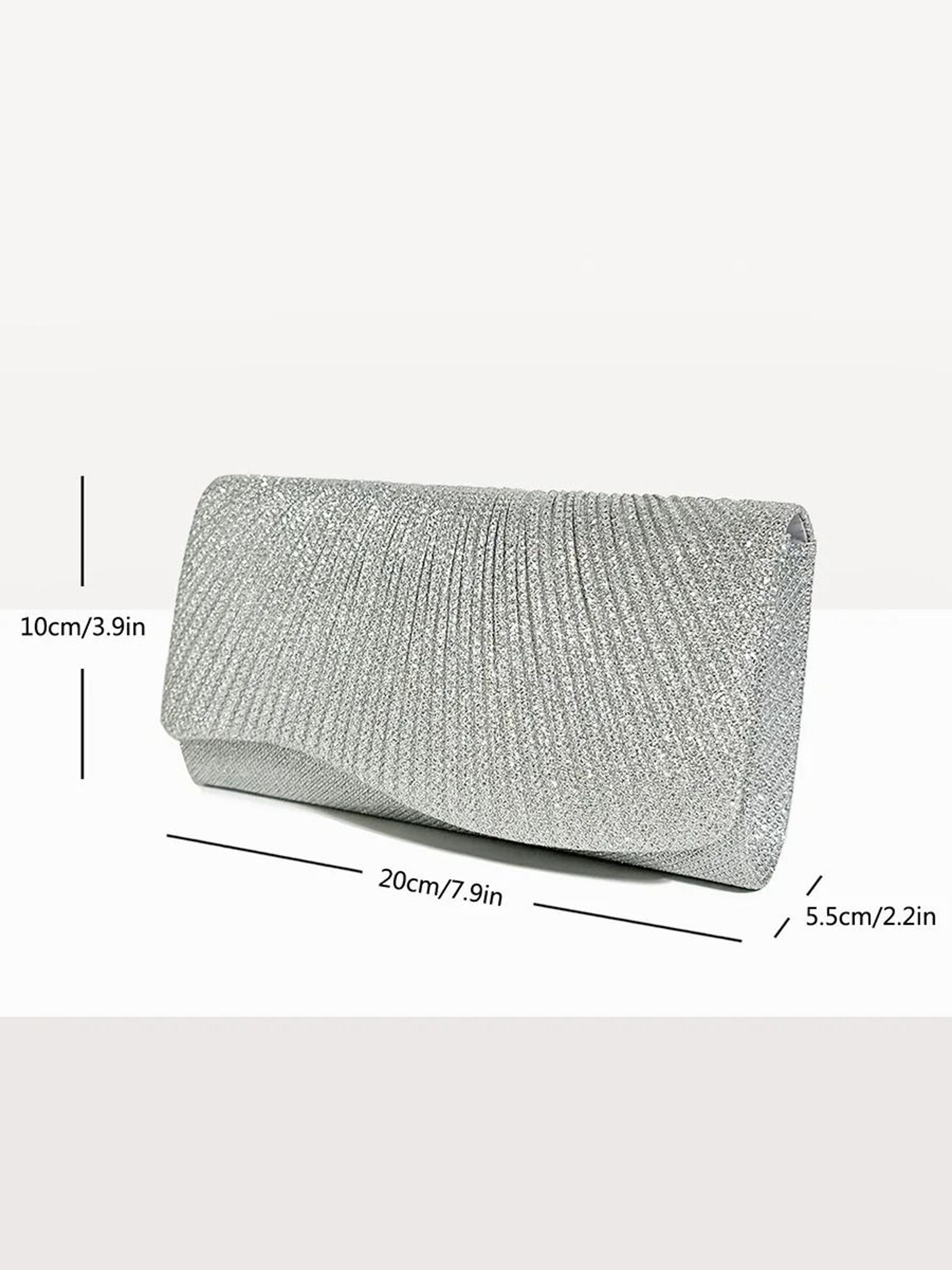 Elegant Silver Glitter Envelope Evening Bag  Shiny Ladies Chain Shoulder Bag For Weddings  Parties 15