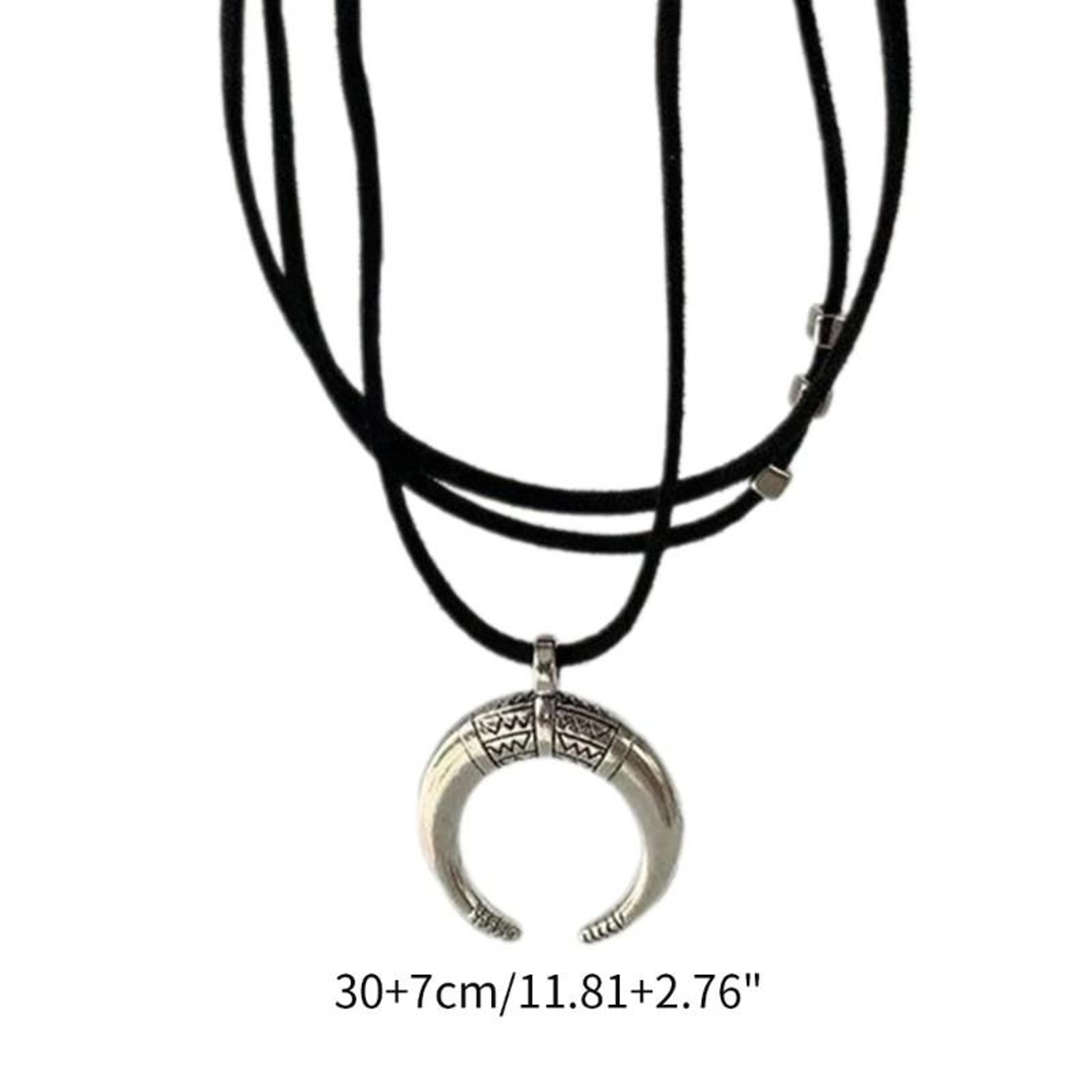 Vintage Moon Horn Pendant Necklace Simple Multilayer Choker Fashion Jewelry 5