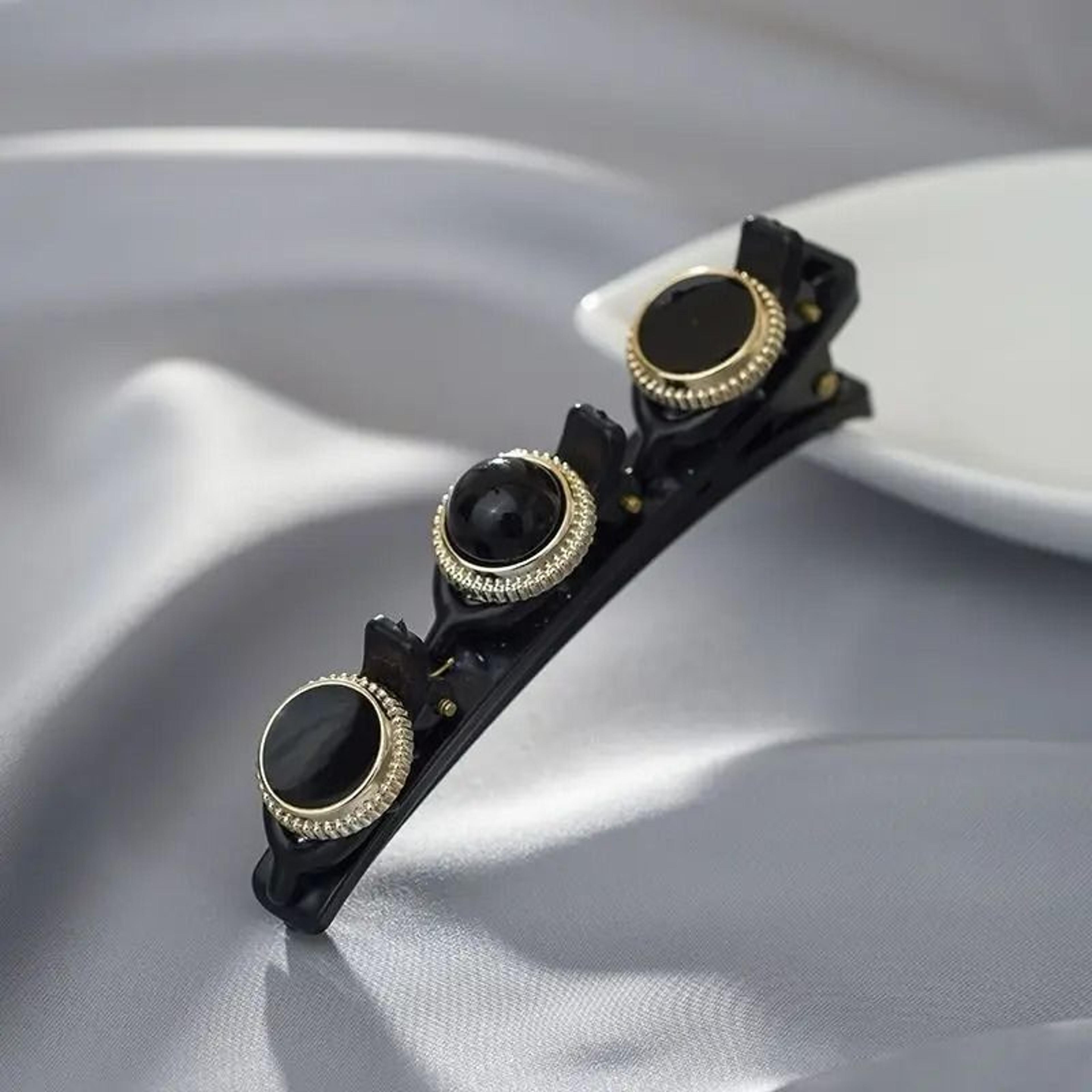 Double Layer Braided Hairclip With Rhinestone And Faux Pearl Accent 3