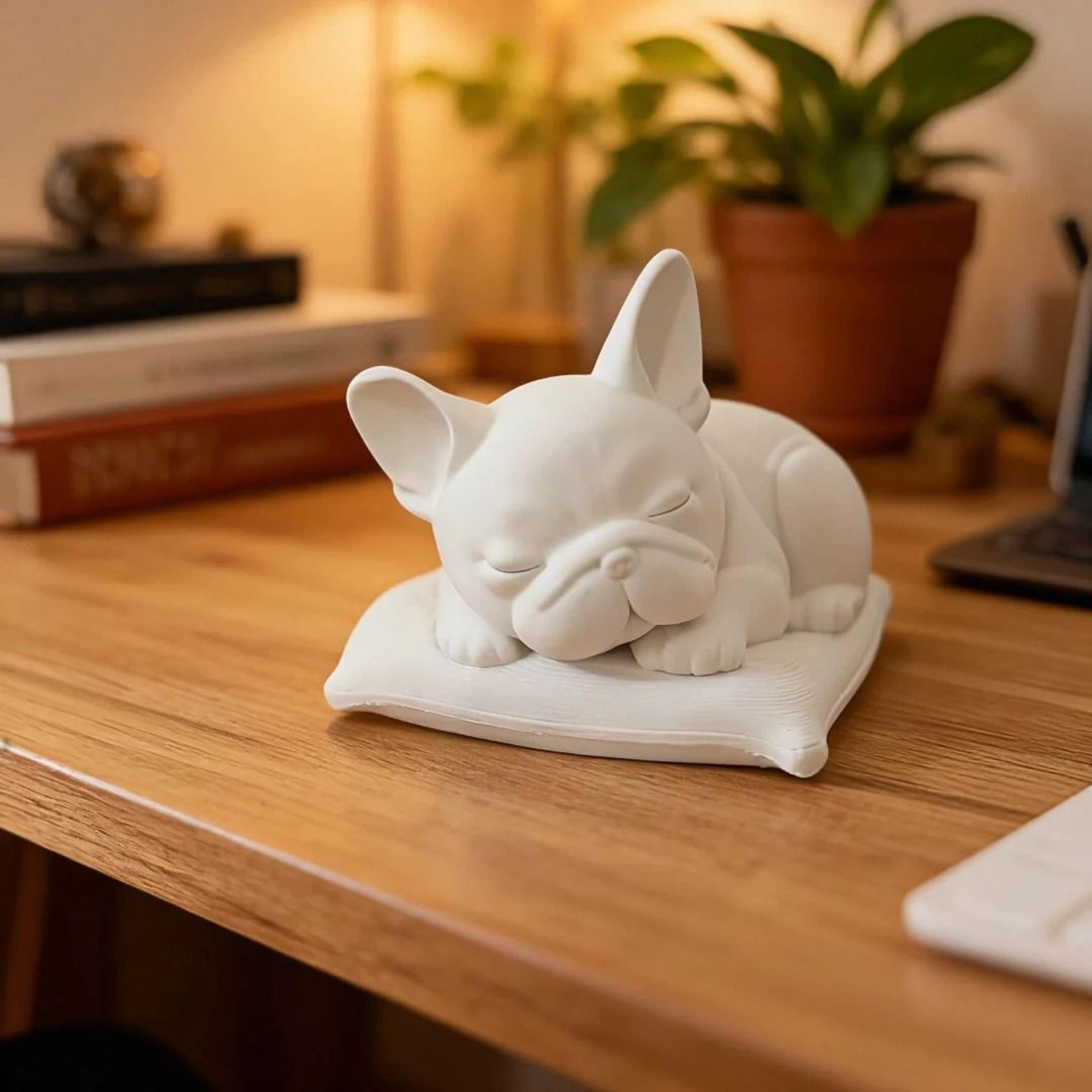 Minimalist White Sleeping Bulldog Desktop Ornament For Home Decor 0