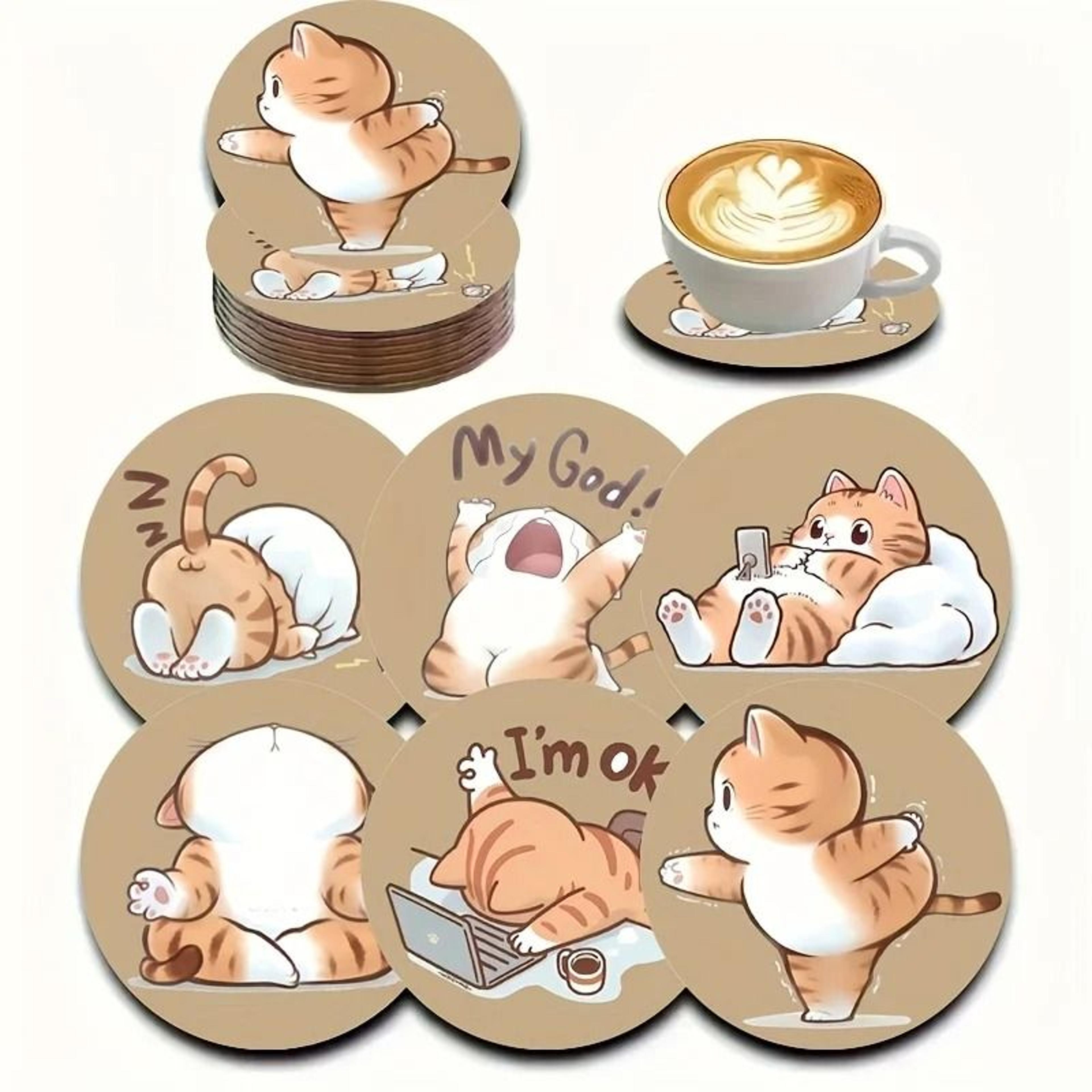 Cat Lover Wooden Coaster Set Six Piece Drink Tray For Home And Cafe 5