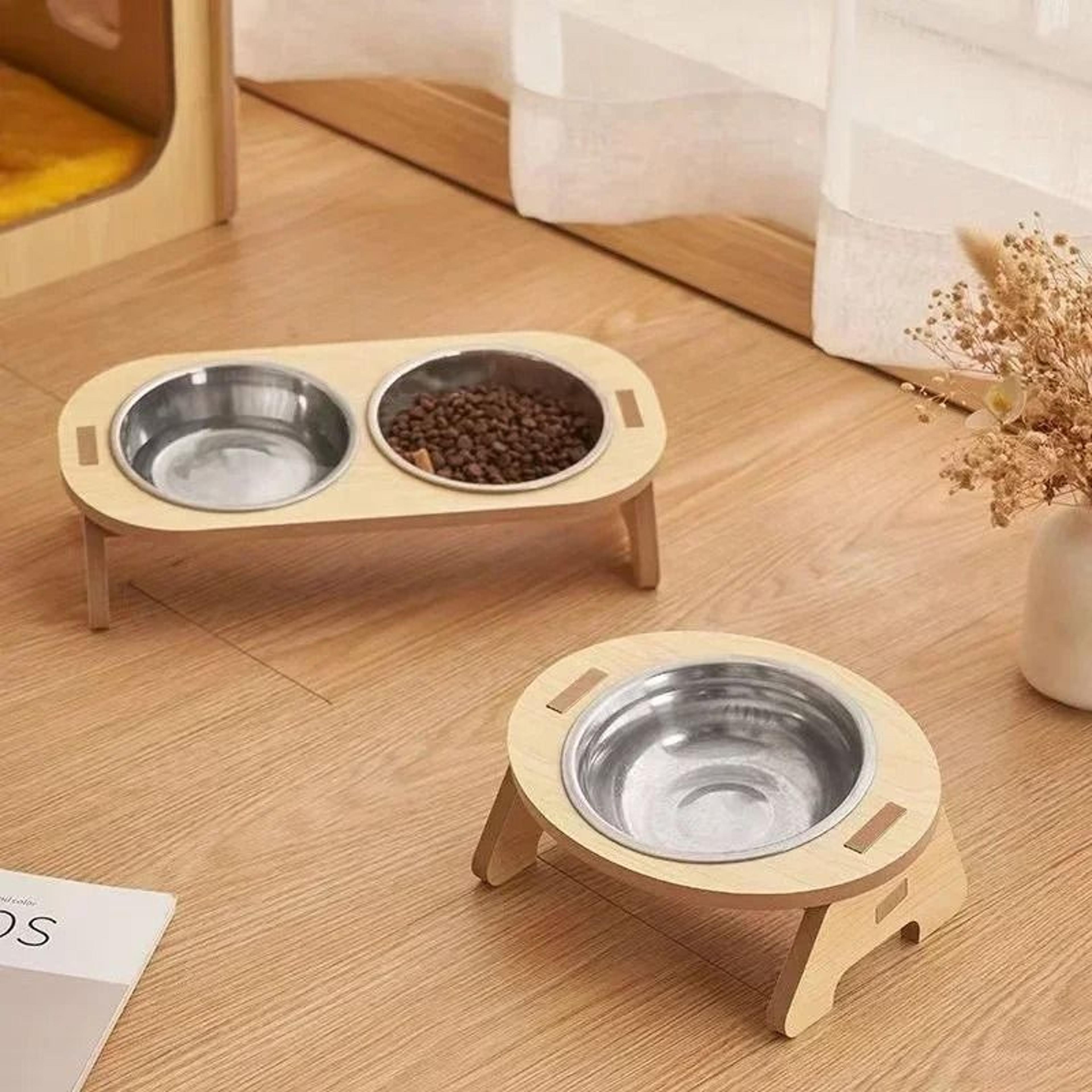 Elevated Wooden Pet Bowl With Stand For Cats And Small Dogs 0