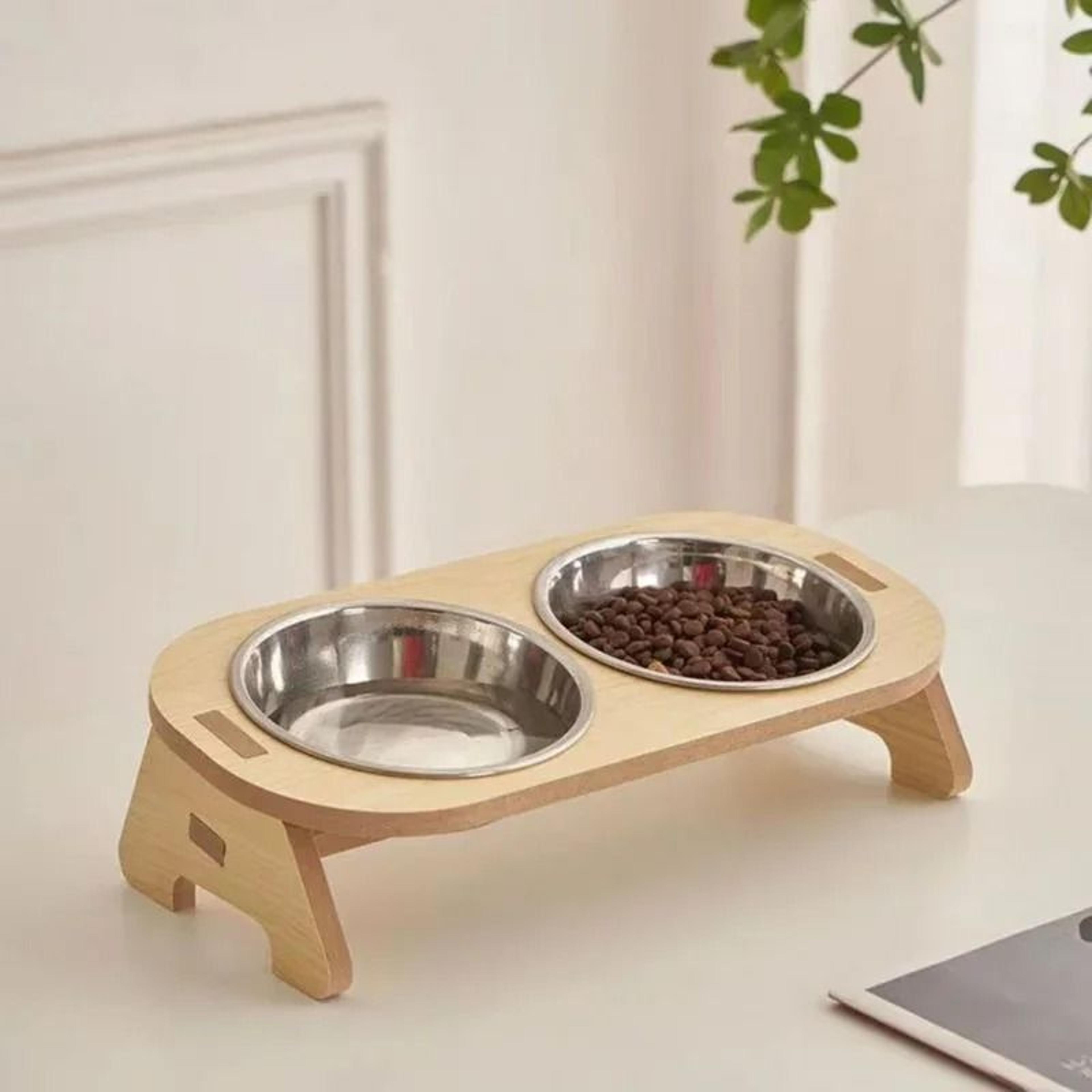 Elevated Wooden Pet Bowl With Stand For Cats And Small Dogs 4