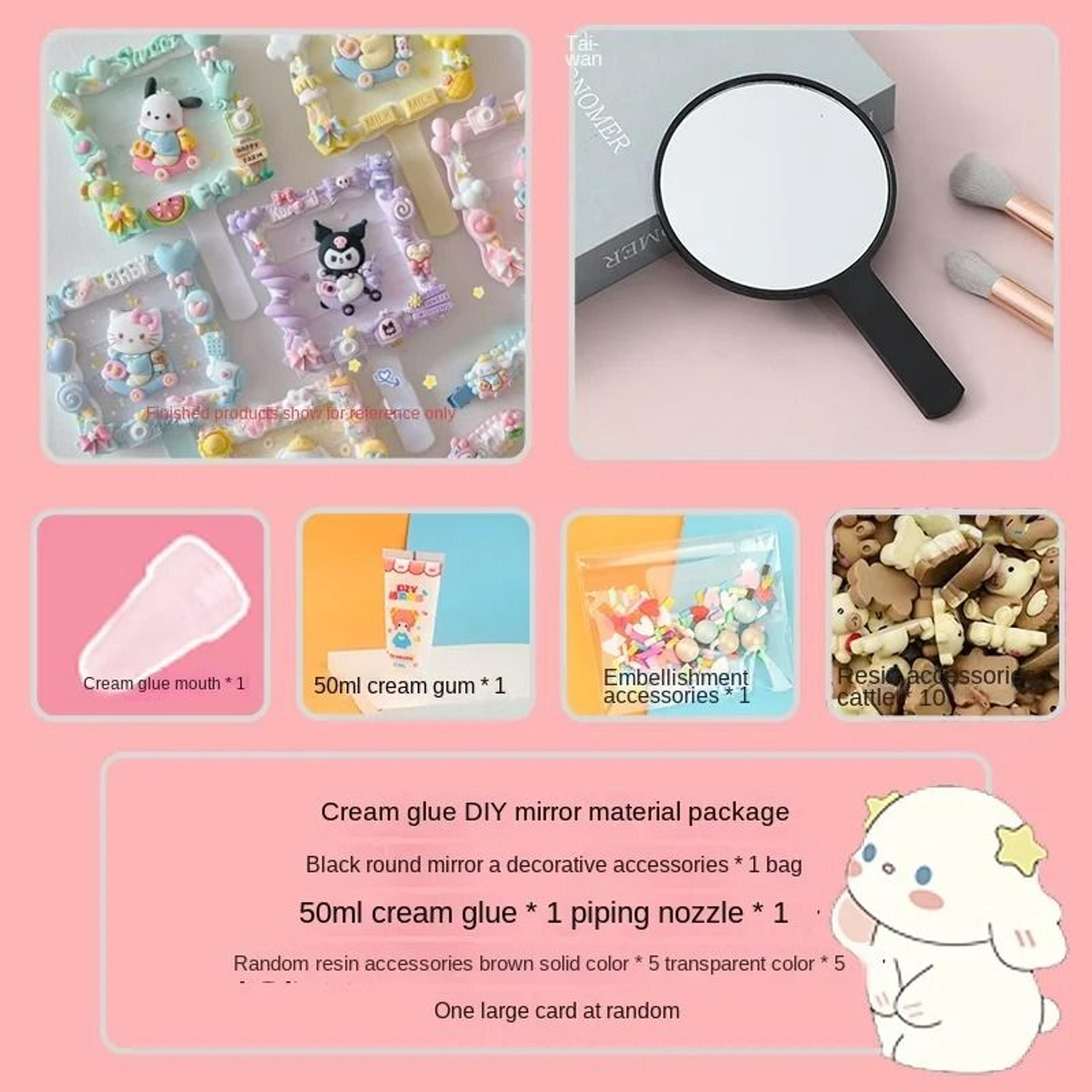 Cute Cartoon Handheld Mirror With Decorative Cream Style Design 7