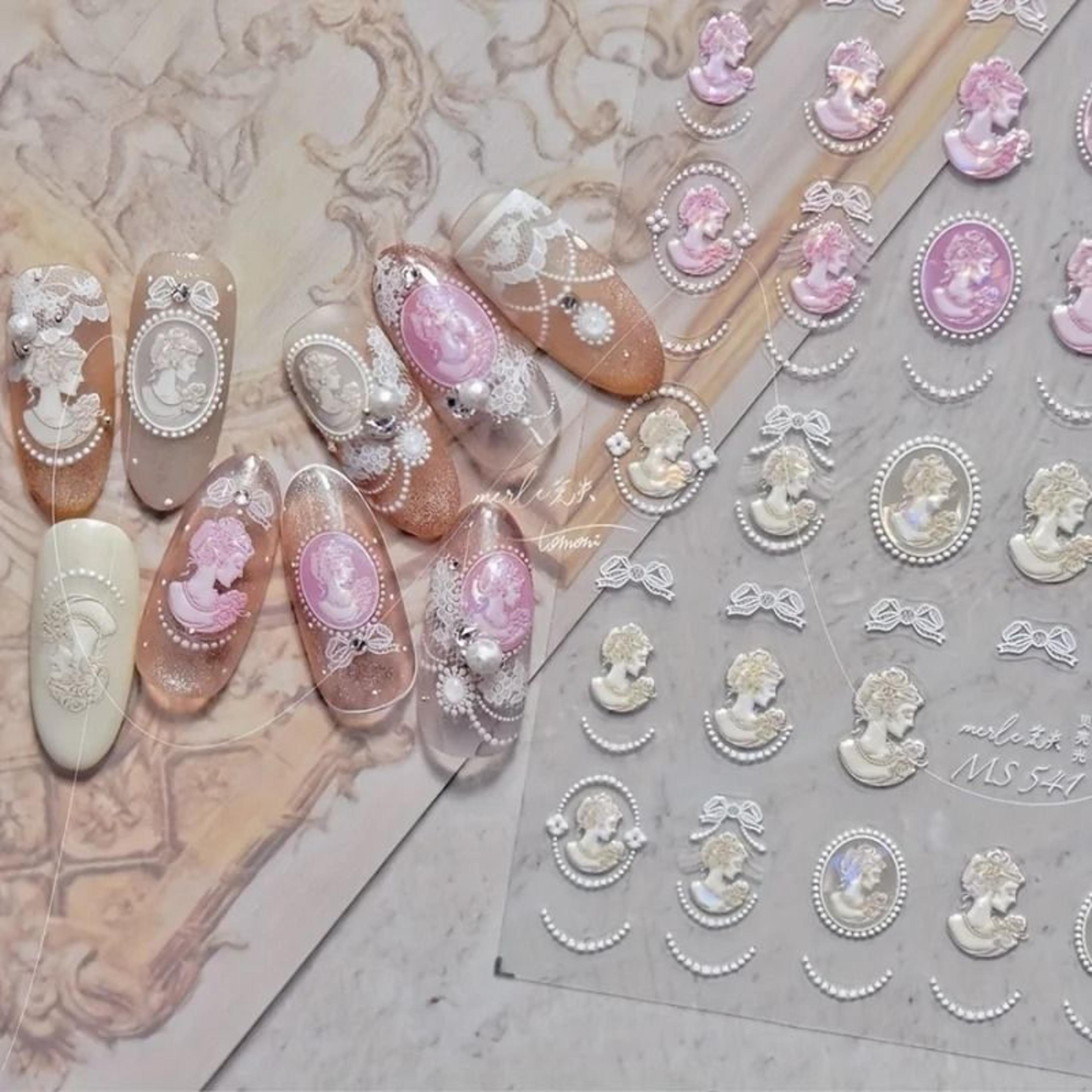 baroque pearl nail stickers iridescent shell lace nail art decals
