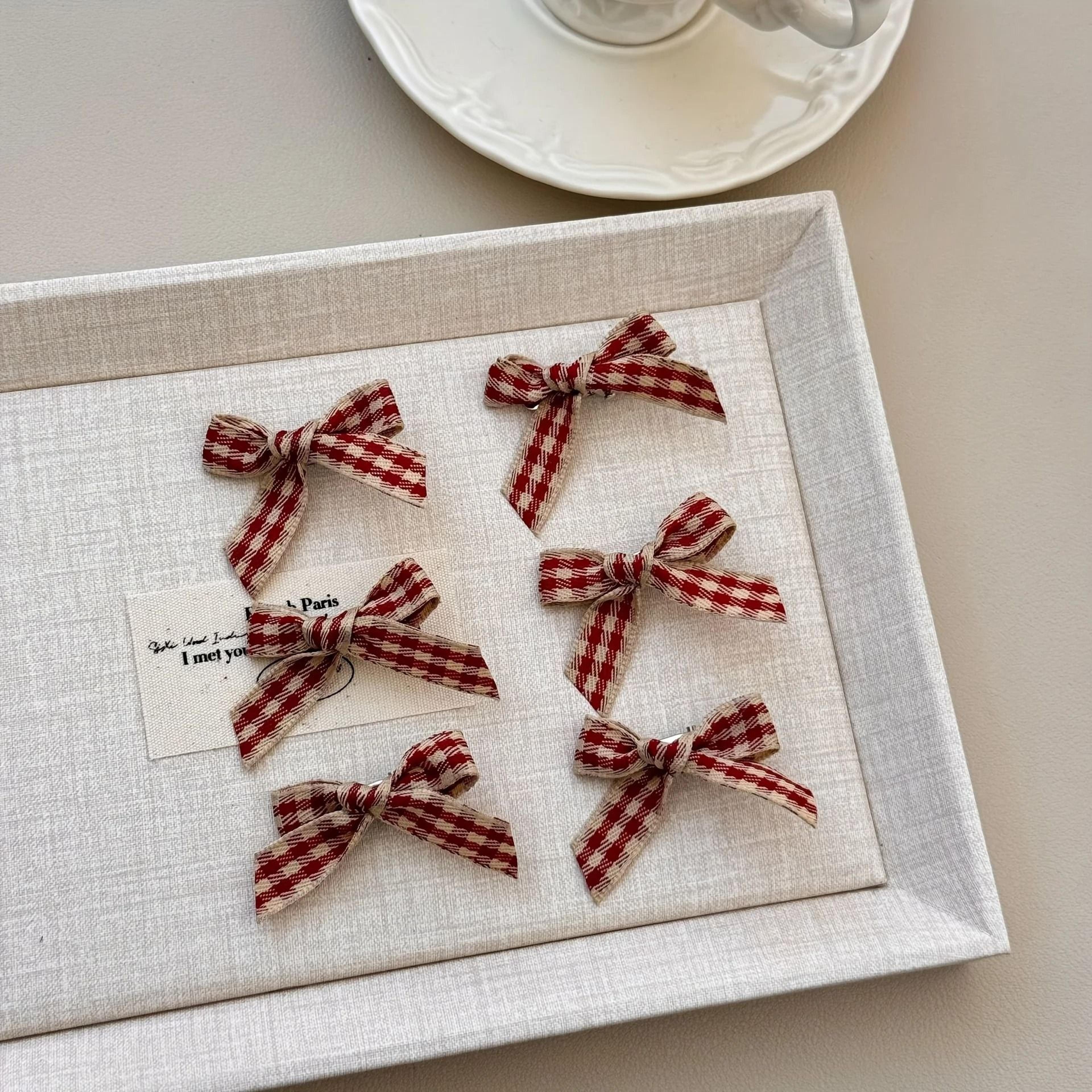 Wine Red Plaid Hair Clips Set For Women And Girls 1