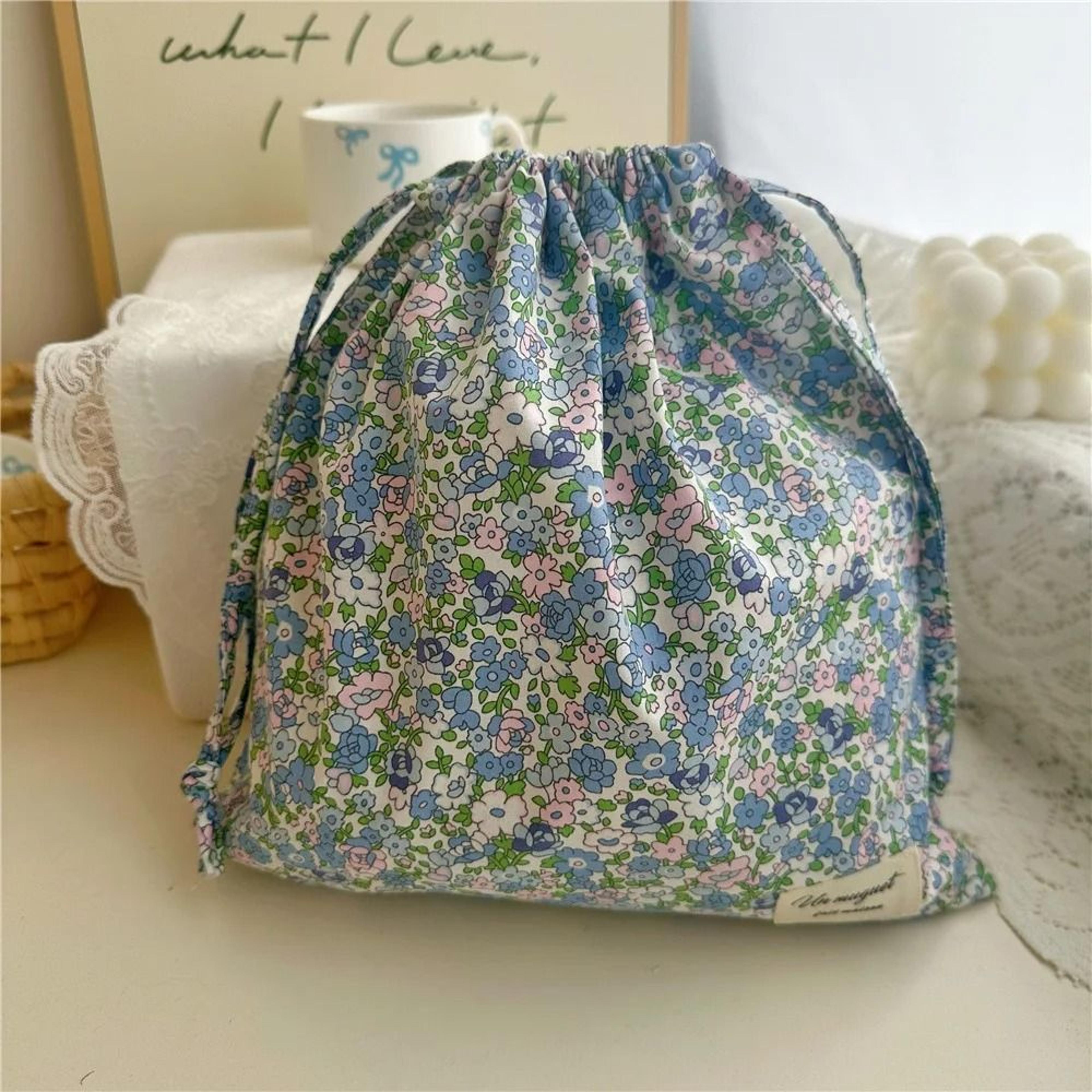 Vintage Floral Print Drawstring Organizer Bag For Women 8