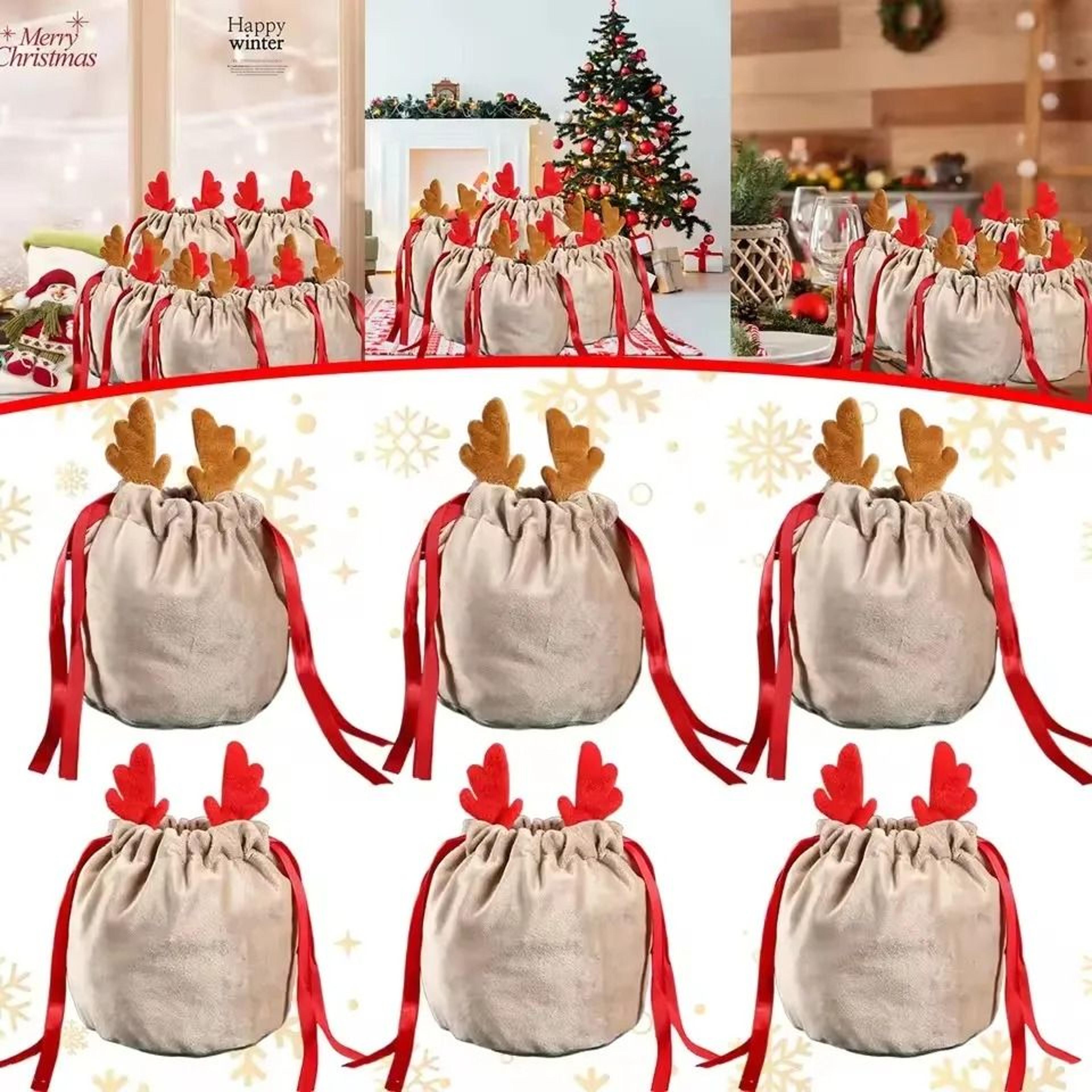 Velvet Reindeer Drawstring Gift Bags 0