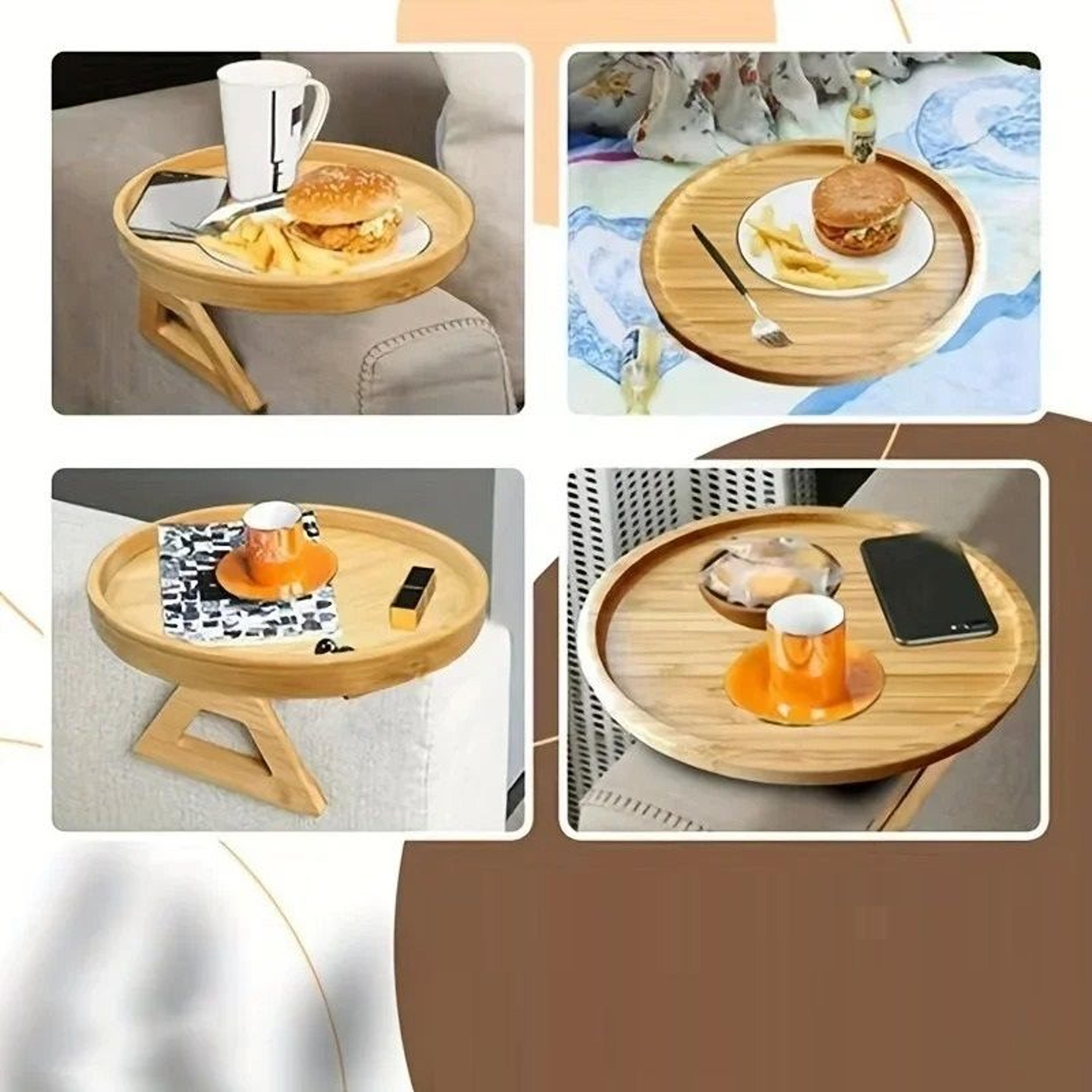 Professional Natural Wooden Foldable Sofa Armrest Tray 4