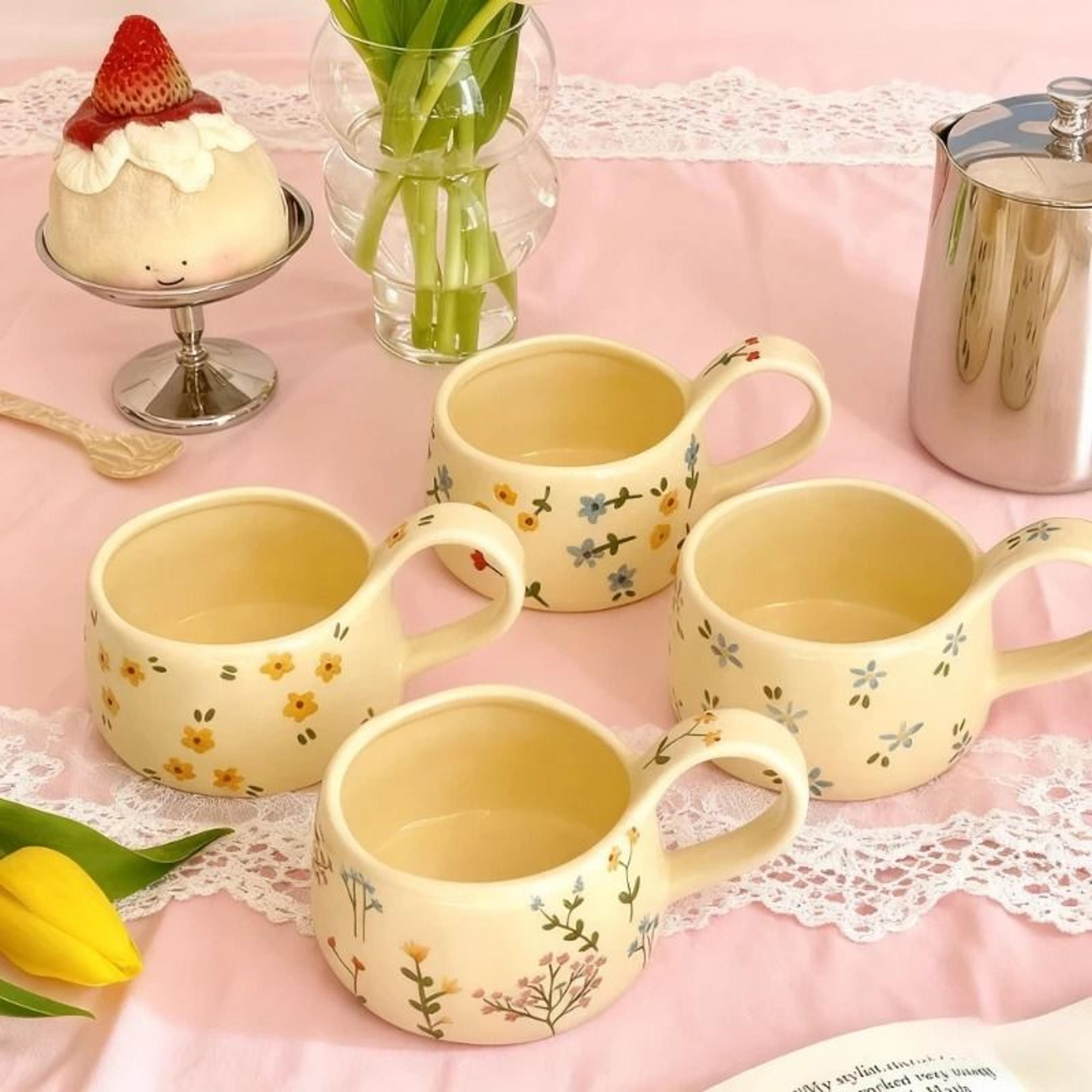 Cream Flower Ceramic Mug 0