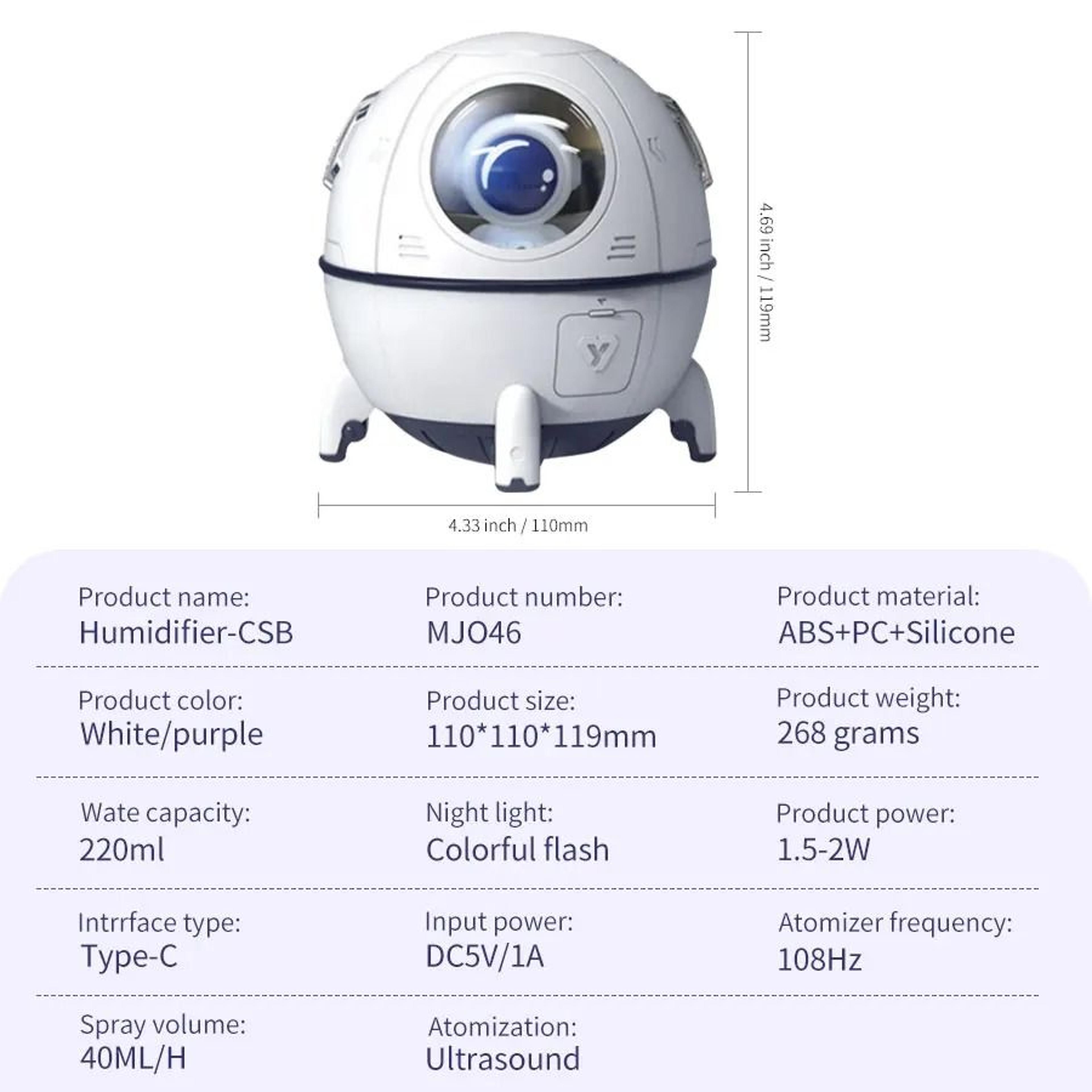 220ML 74oz Space Capsule Air Humidifier Colorful Night Light 2