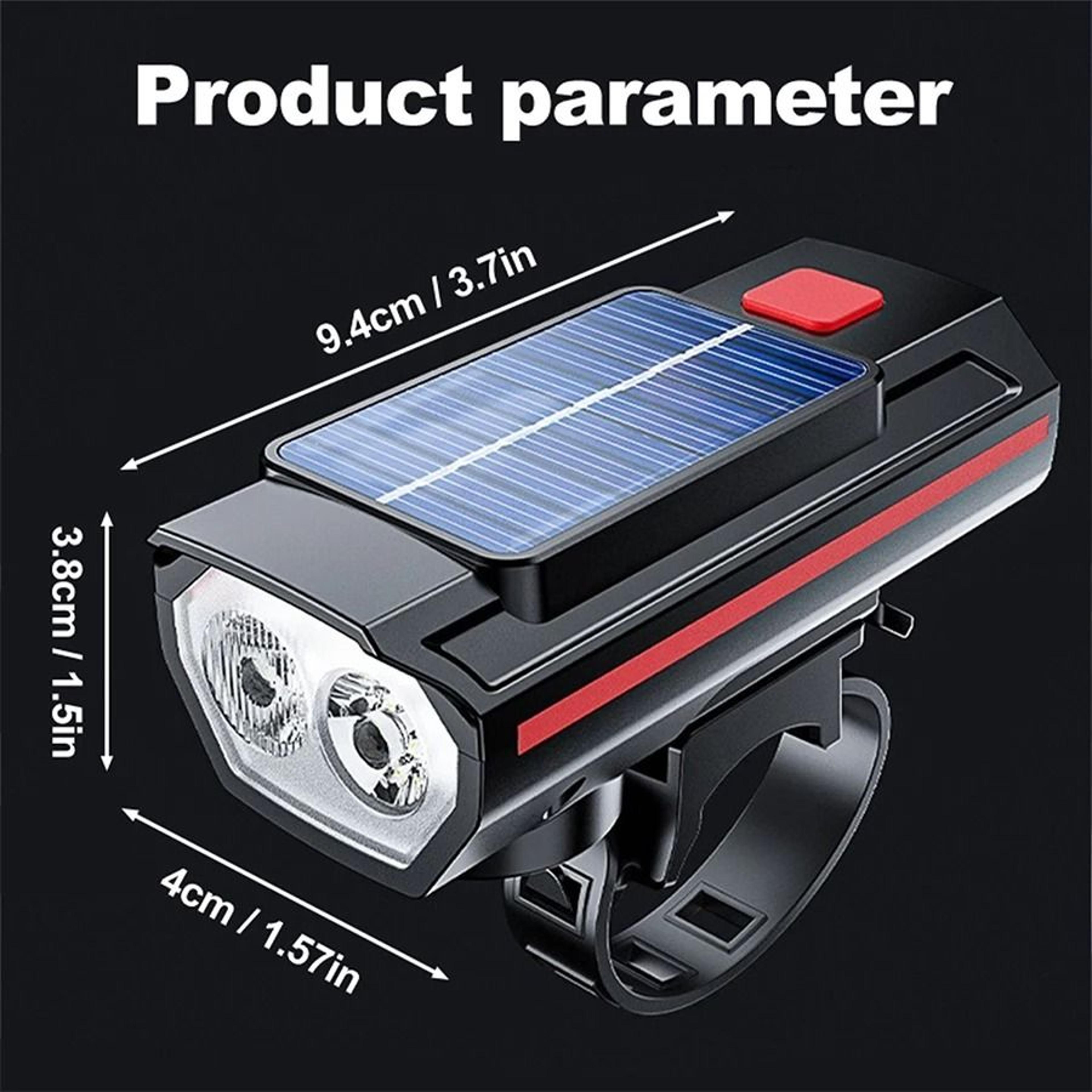 Solar Bicycle Front Light With Horn And USB C Charging 1
