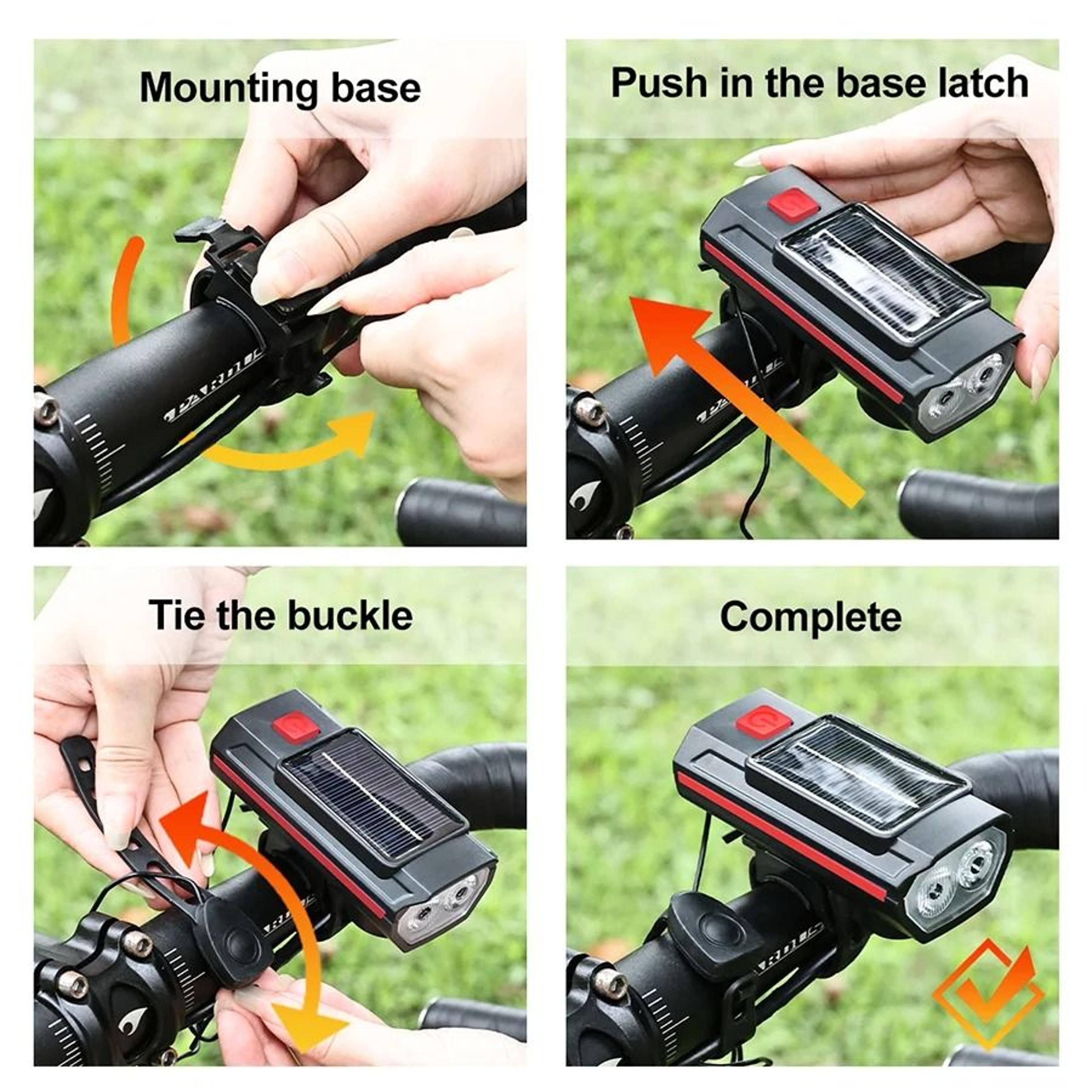 Solar Bicycle Front Light With Horn And USB C Charging 5