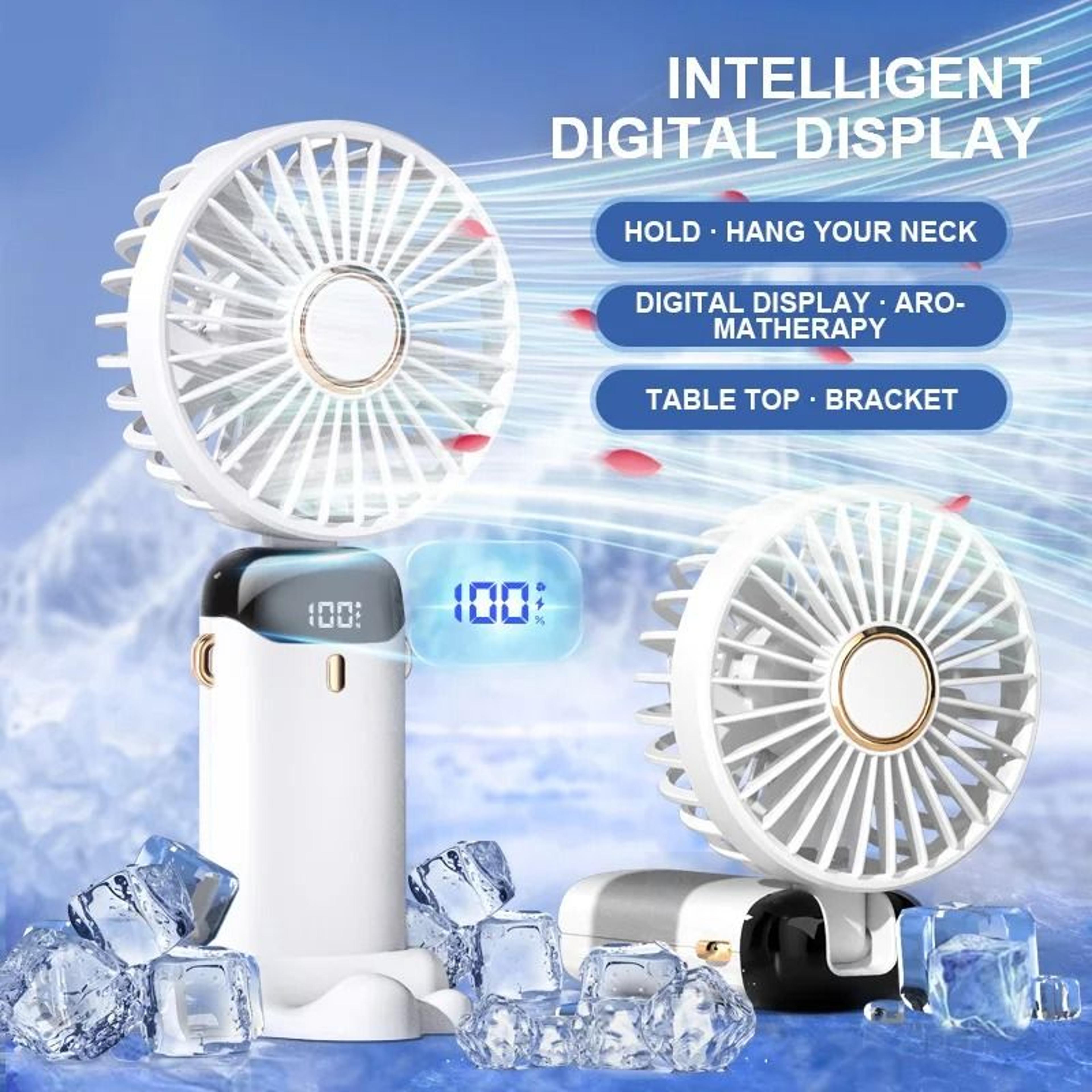 Foldable Rechargeable USB Handheld Fan With LED Display 7