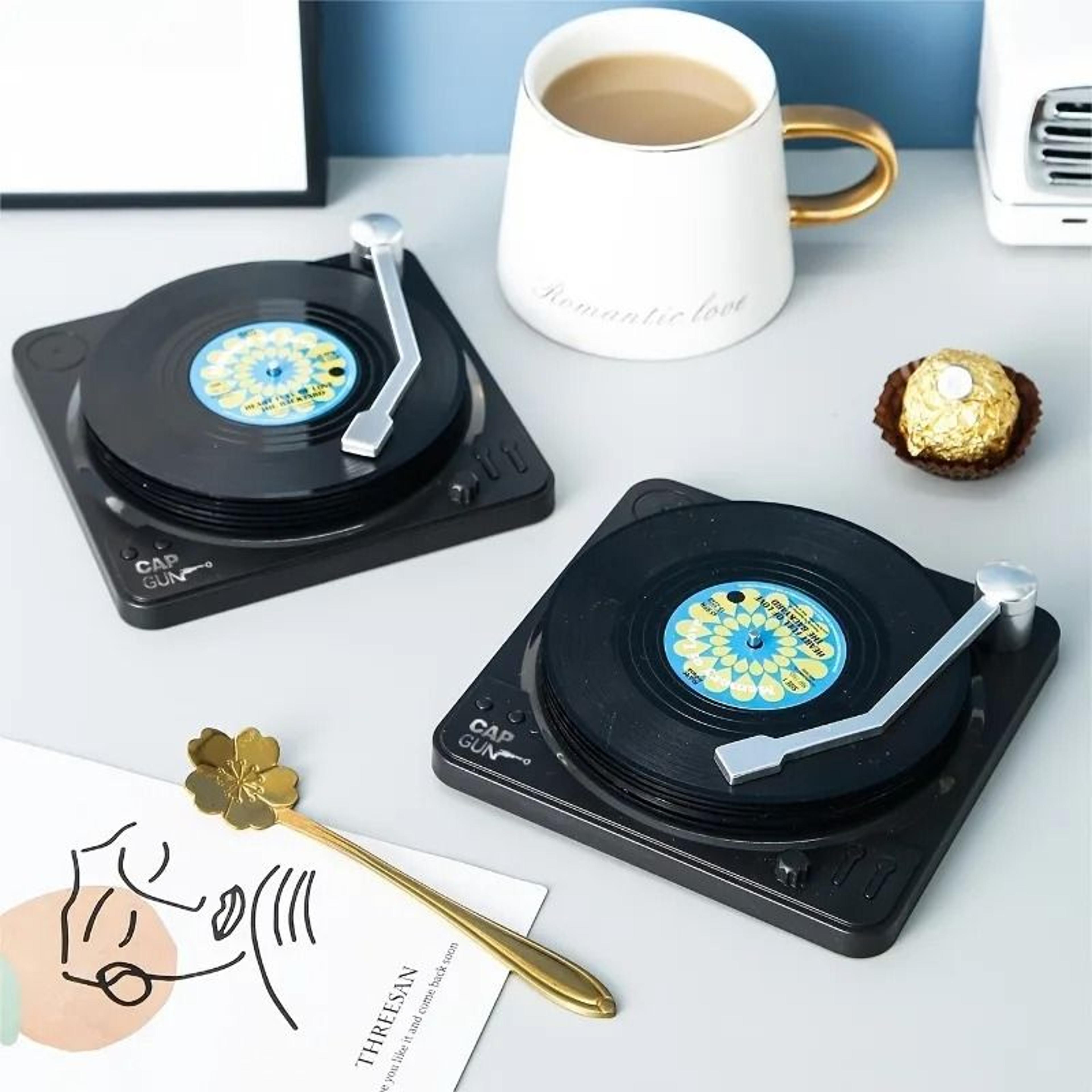 6 Piece Retro Vinyl Record Coaster Set With Storage Rack 2