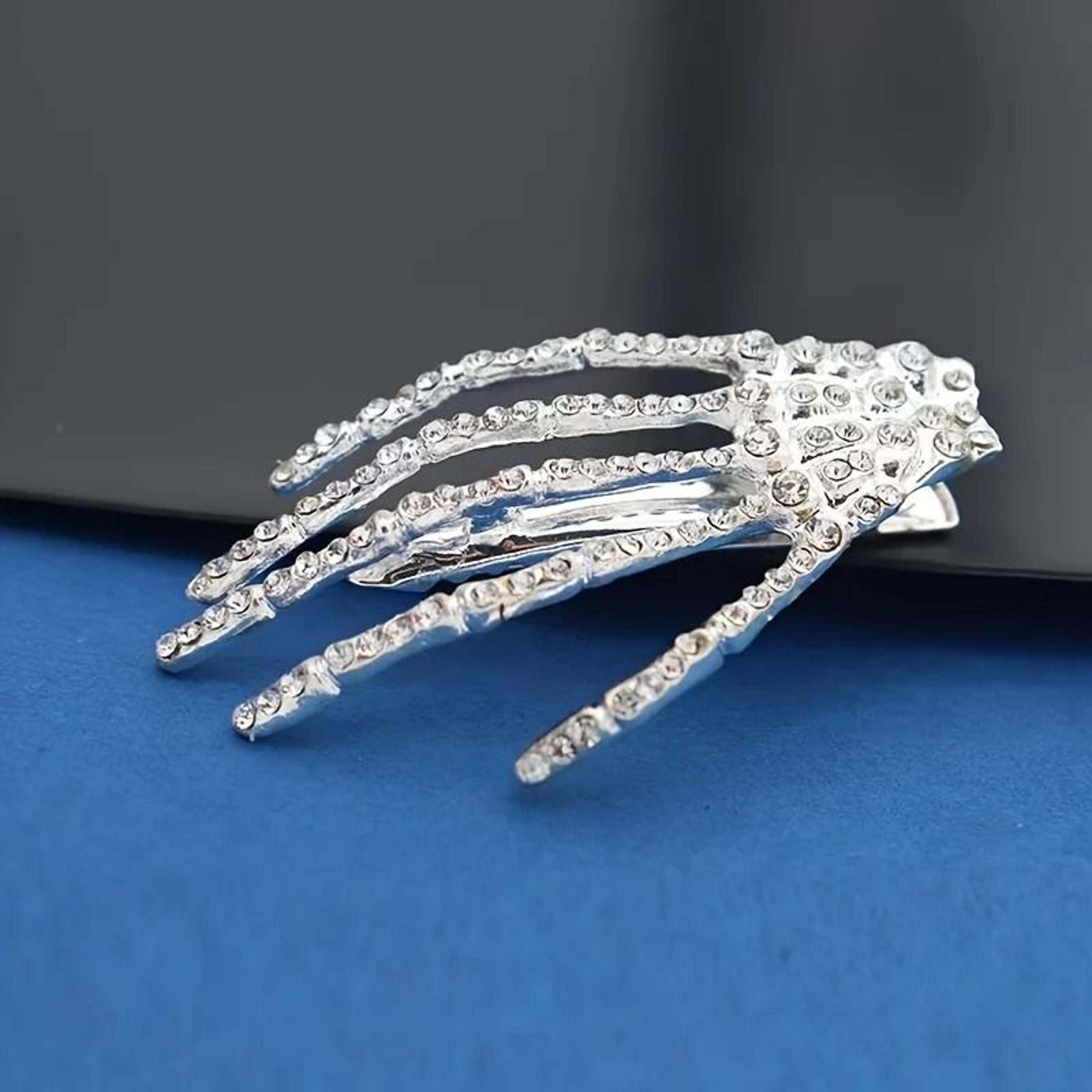 2 Piece Rhinestone Skeleton Hand Hair Clips 1